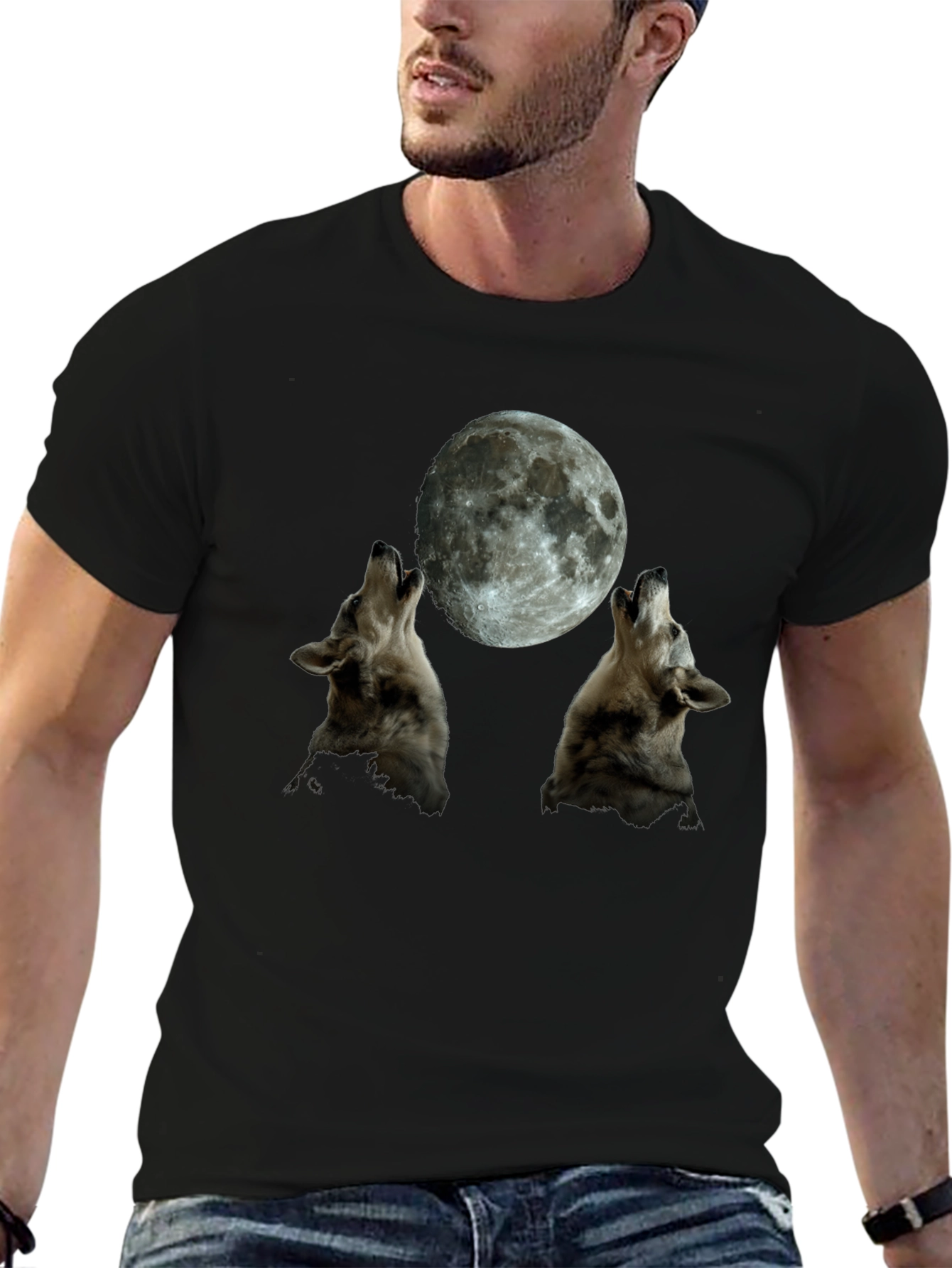 Wolf Moon Graphic T-Shirt - Black Crew Neck Tee