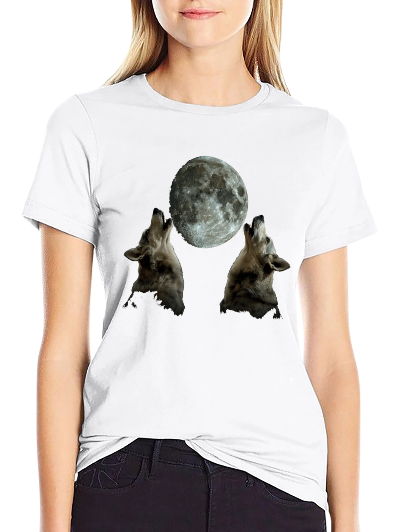 Wolf Moon Graphic T-Shirt - Black Crew Neck Tee