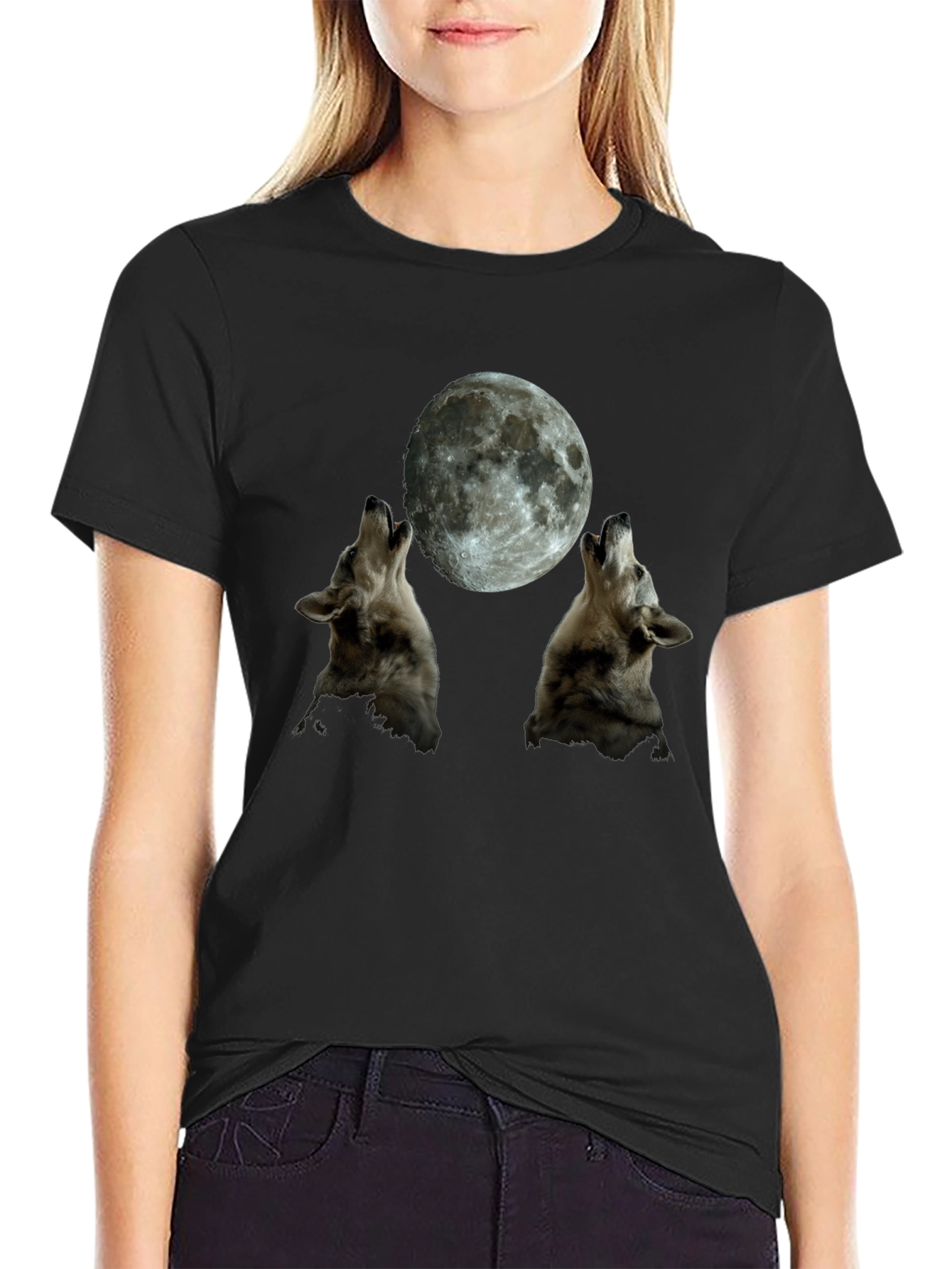 Wolf Moon Graphic T-Shirt - Black Crew Neck Tee