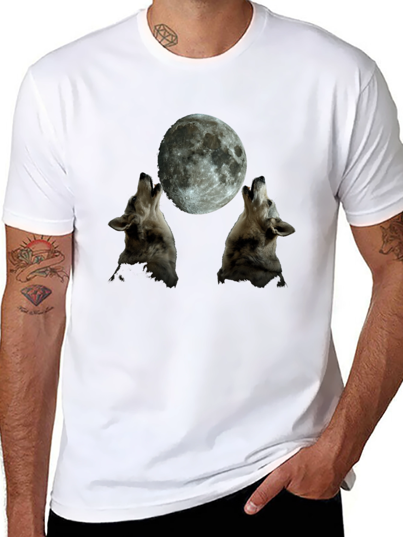 Wolf Moon Graphic T-Shirt - Black Crew Neck Tee