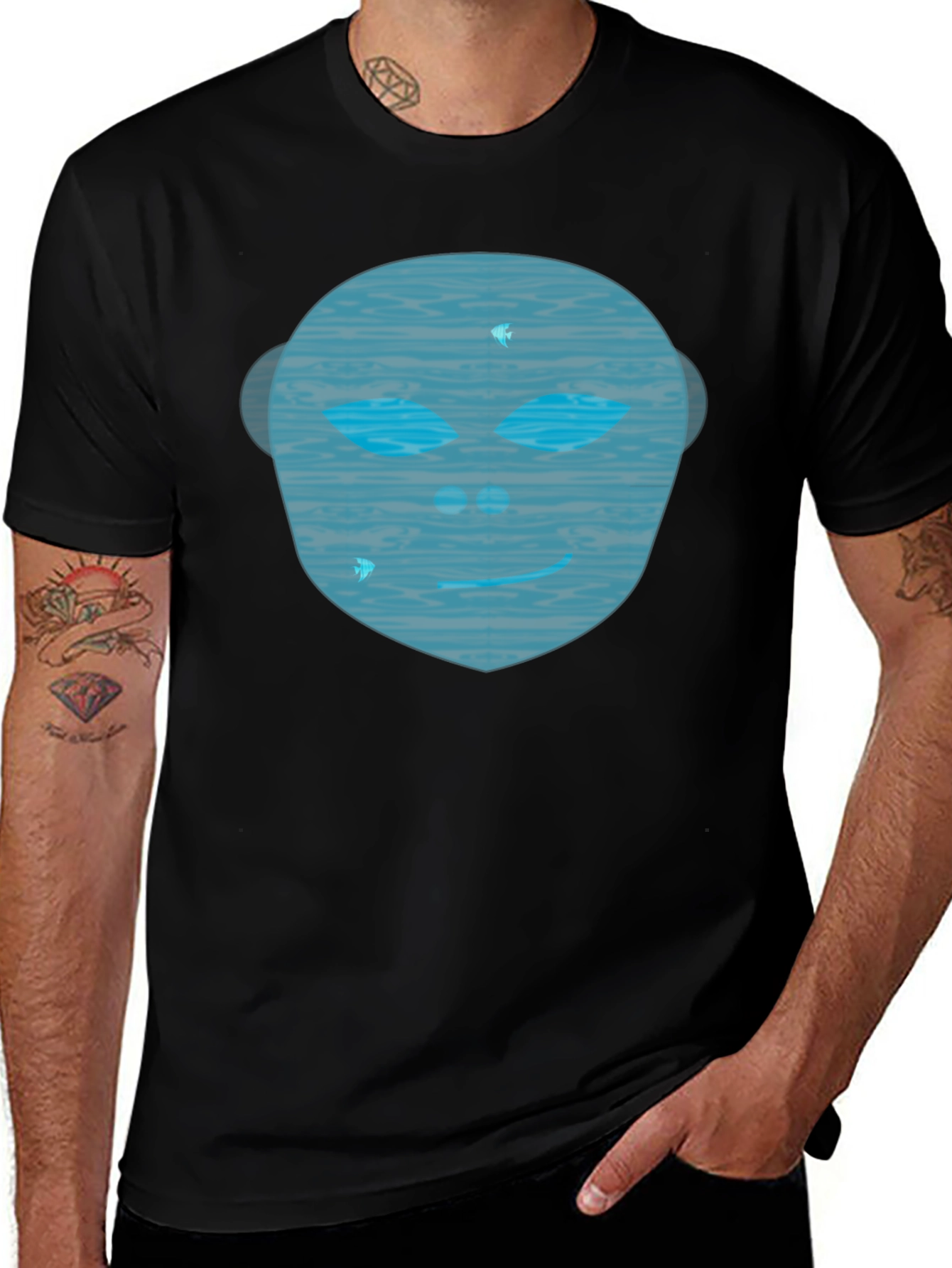 Abstract Face Graphic Tee - Mens Black Crew Neck