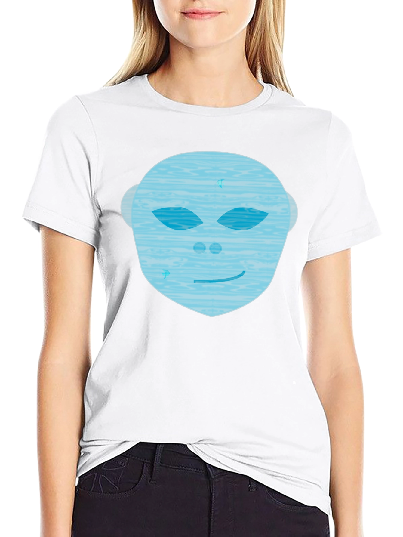 Abstract Face Graphic Tee - Mens Black Crew Neck