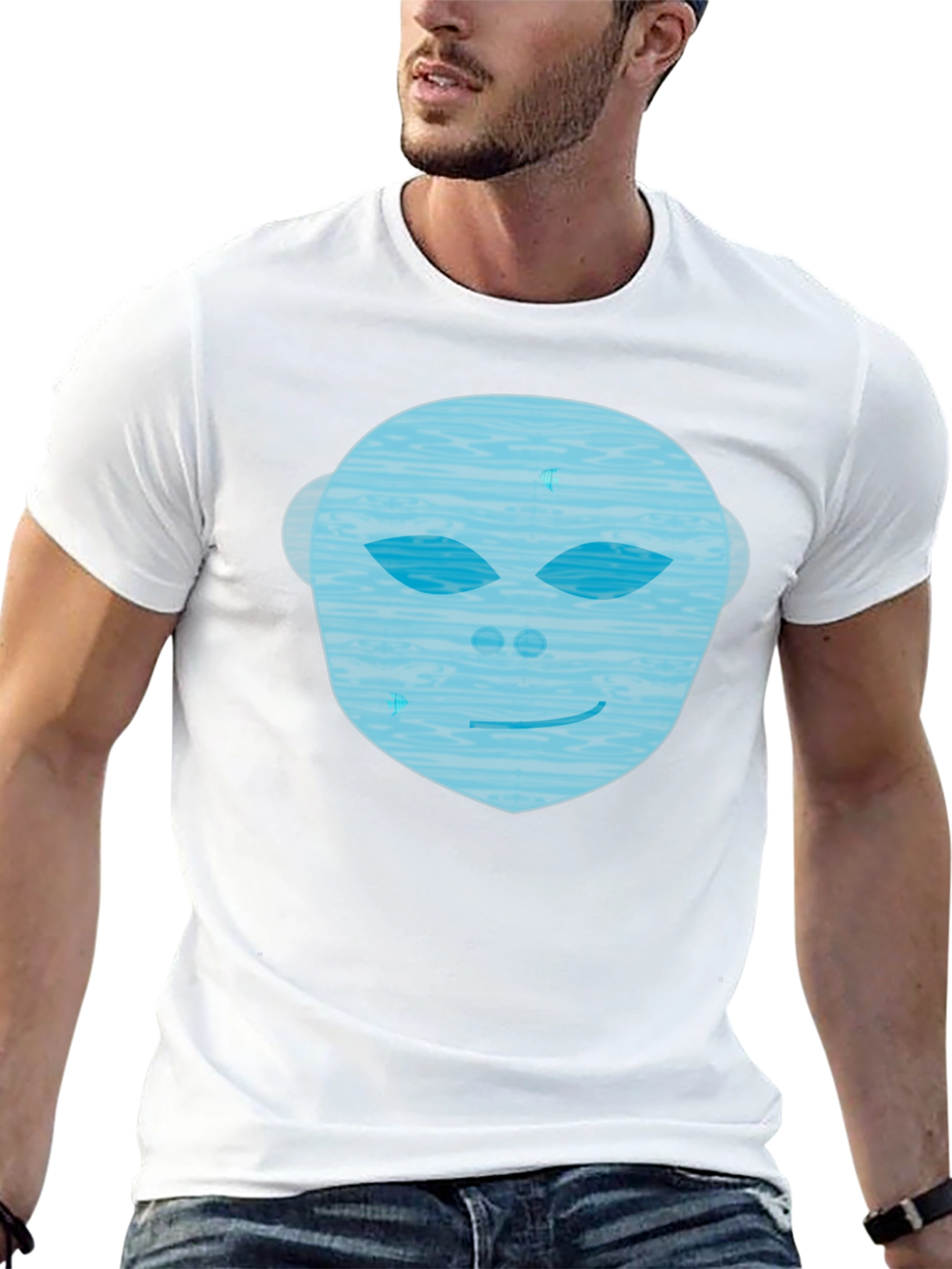 Abstract Face Graphic Tee - Mens Black Crew Neck