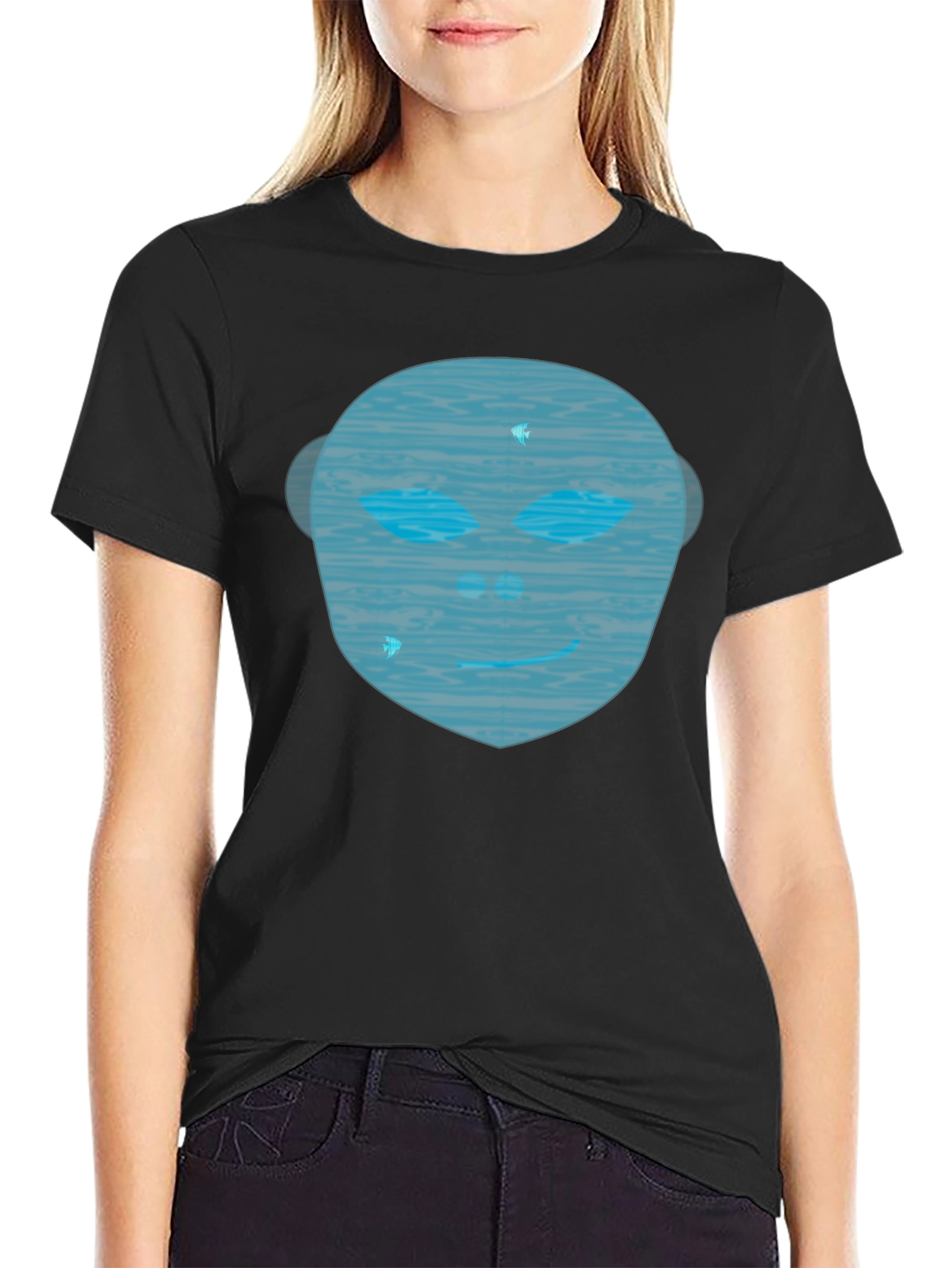 Abstract Face Graphic Tee - Mens Black Crew Neck