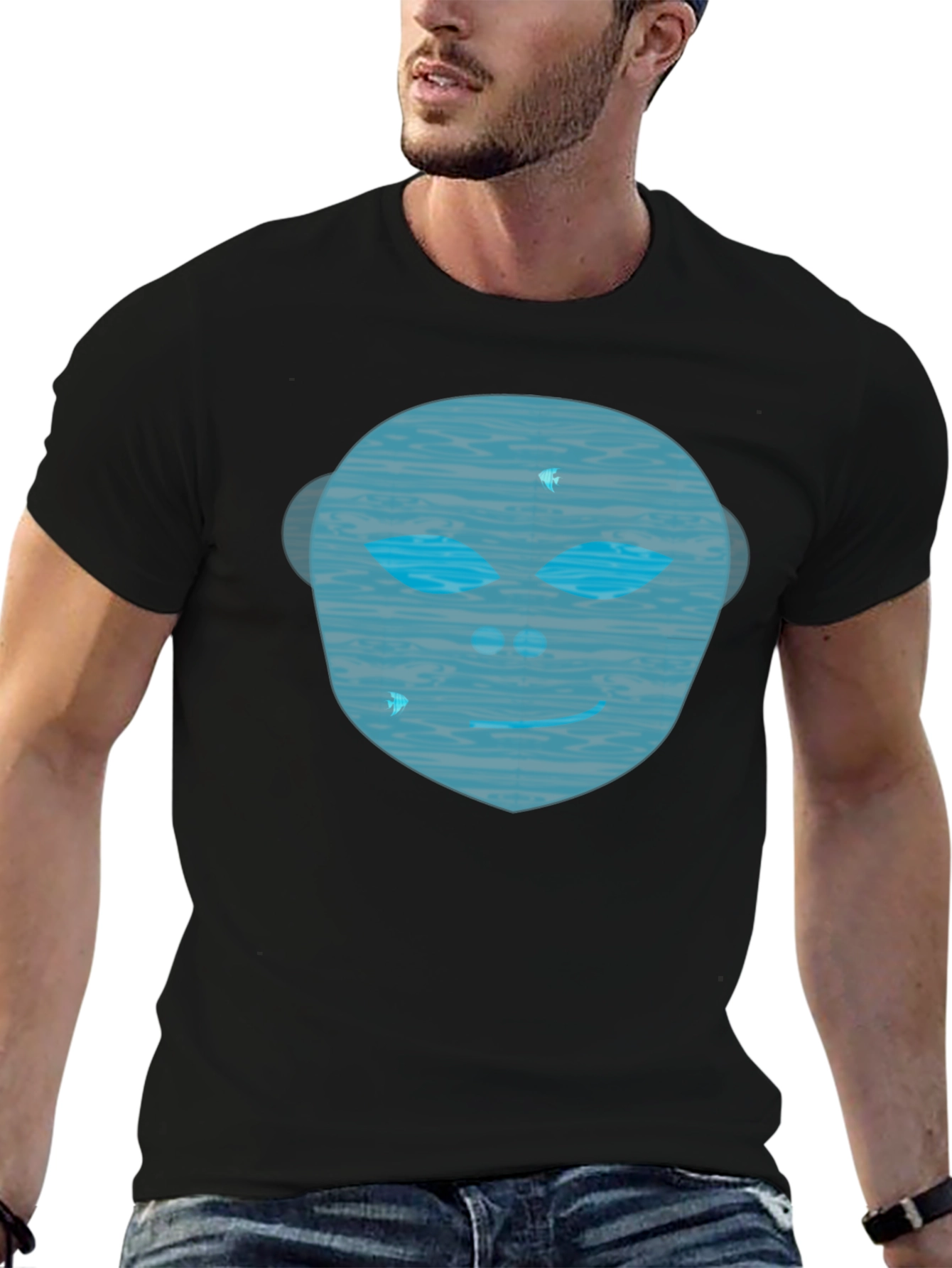 Abstract Face Graphic Tee - Mens Black Crew Neck