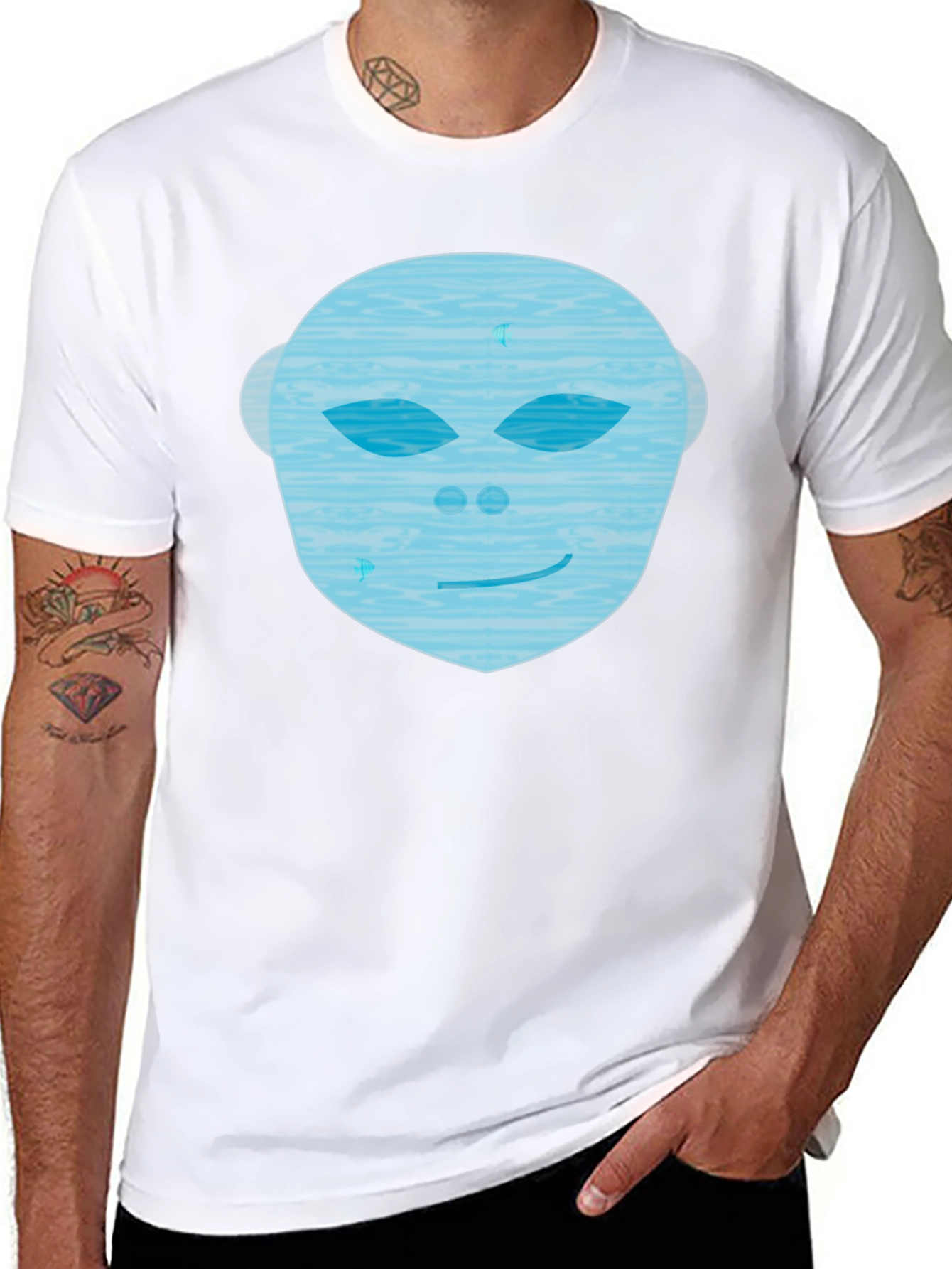 Abstract Face Graphic Tee - Mens Black Crew Neck