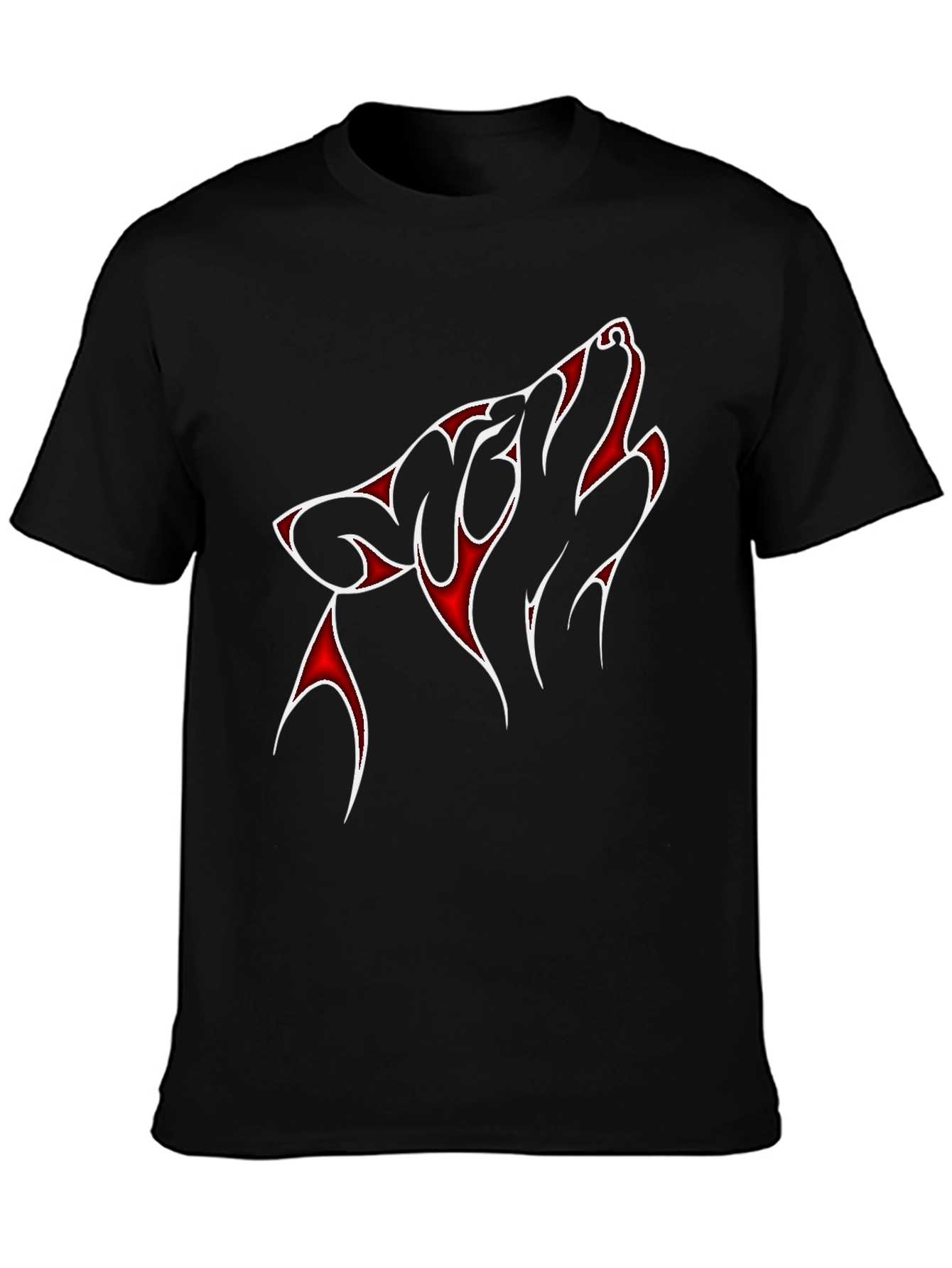 Red & White Wolf Graphic Black T-Shirt