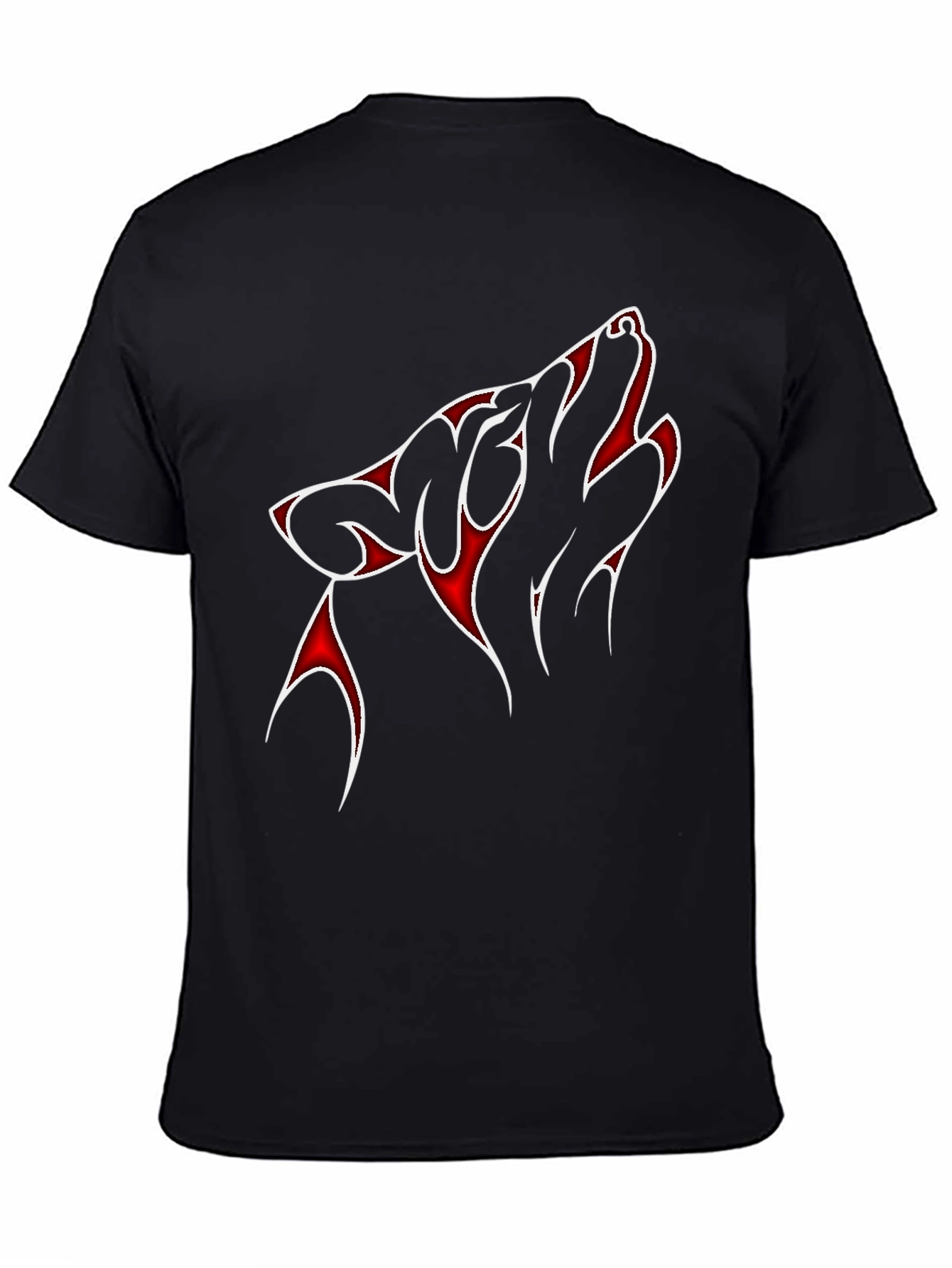 Red & White Wolf Graphic Black T-Shirt
