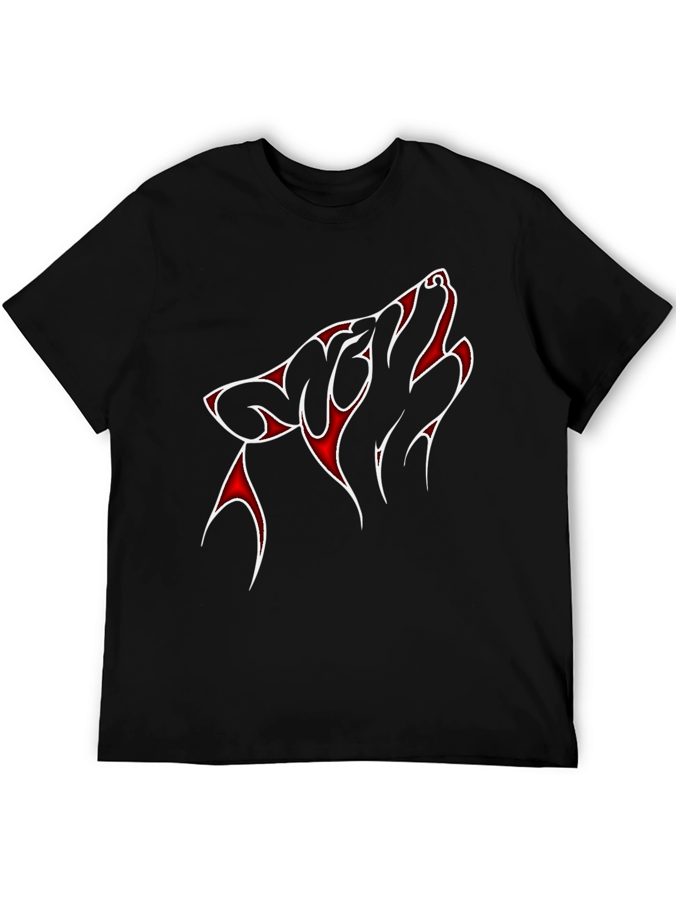 Red & White Wolf Graphic Black T-Shirt