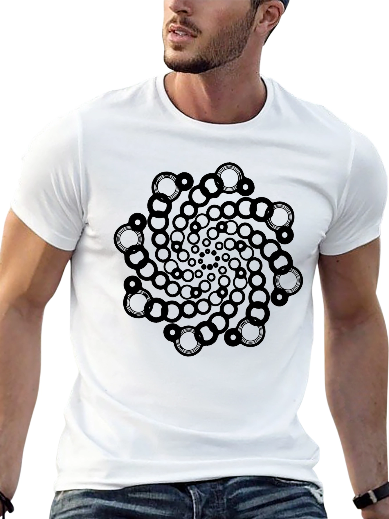 Geometric Spiral Graphic Tee - Cool Design