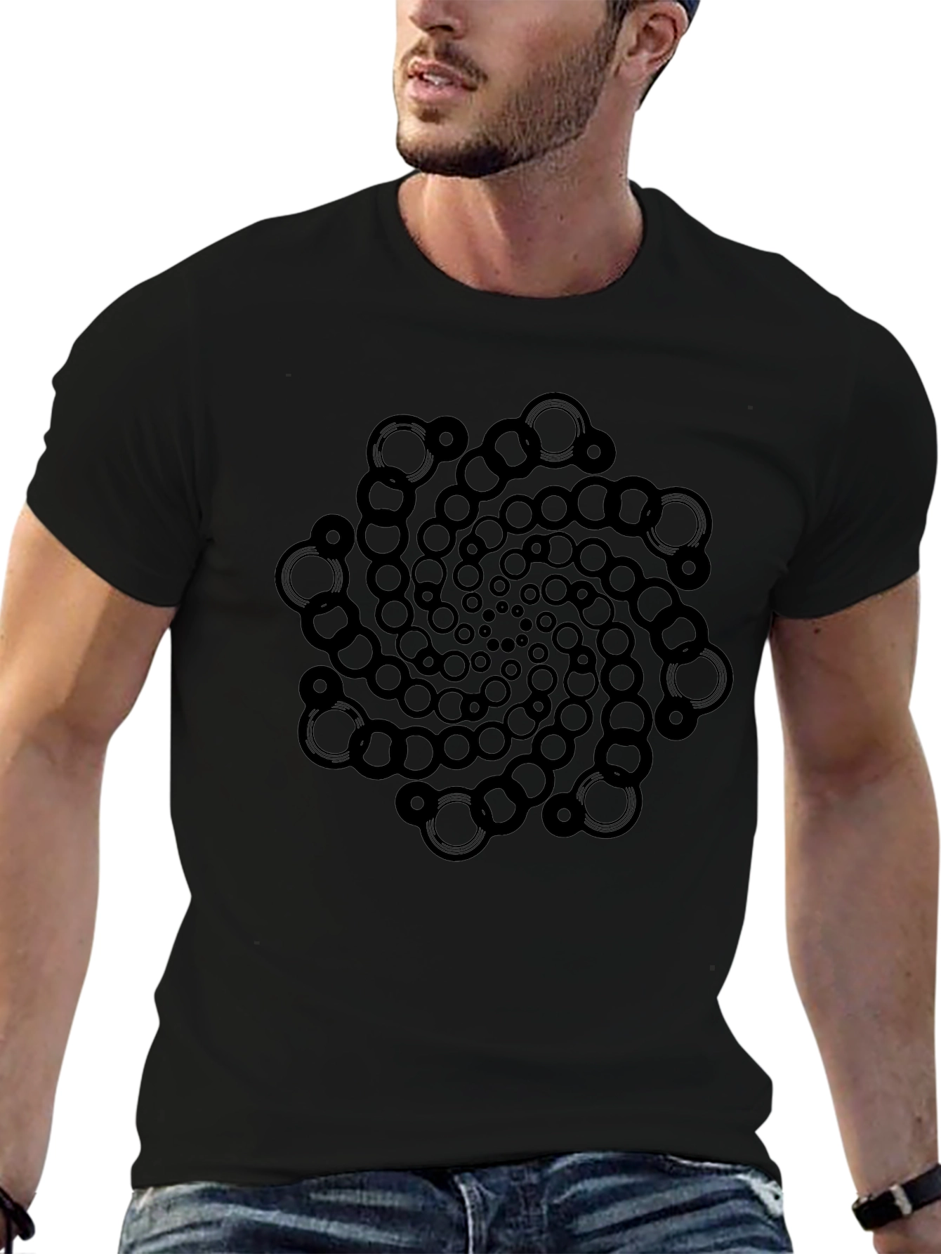 Geometric Spiral Graphic Tee - Cool Design