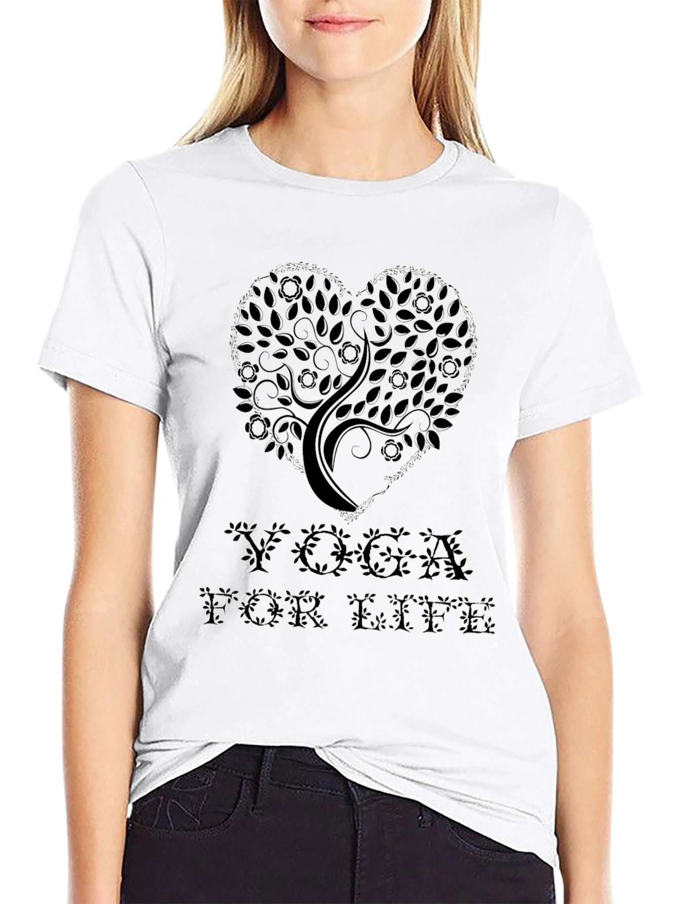 Yoga for Life Tree Heart Black T-Shirt