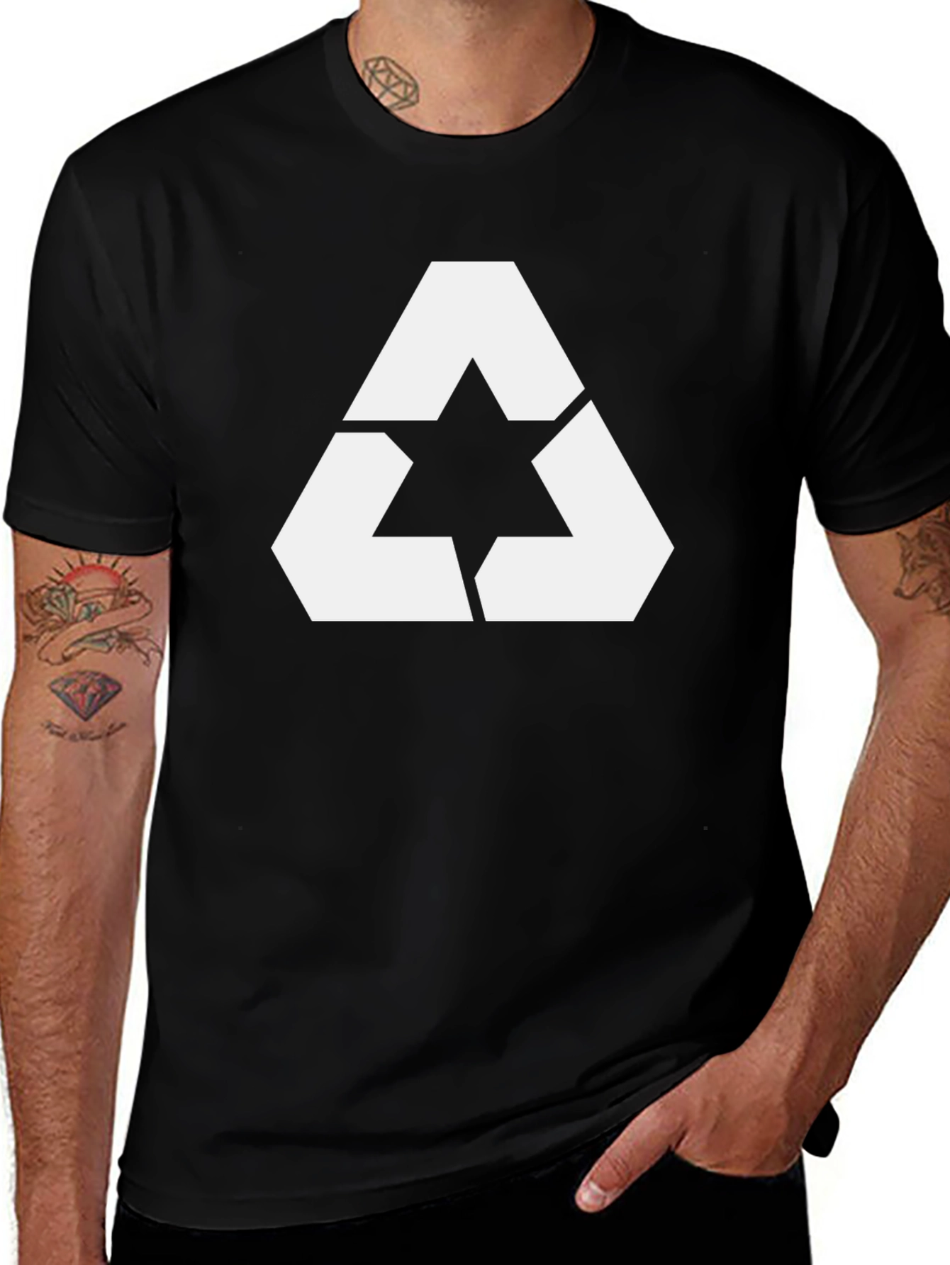 Geometric Triangle Star Graphic Tee - Black