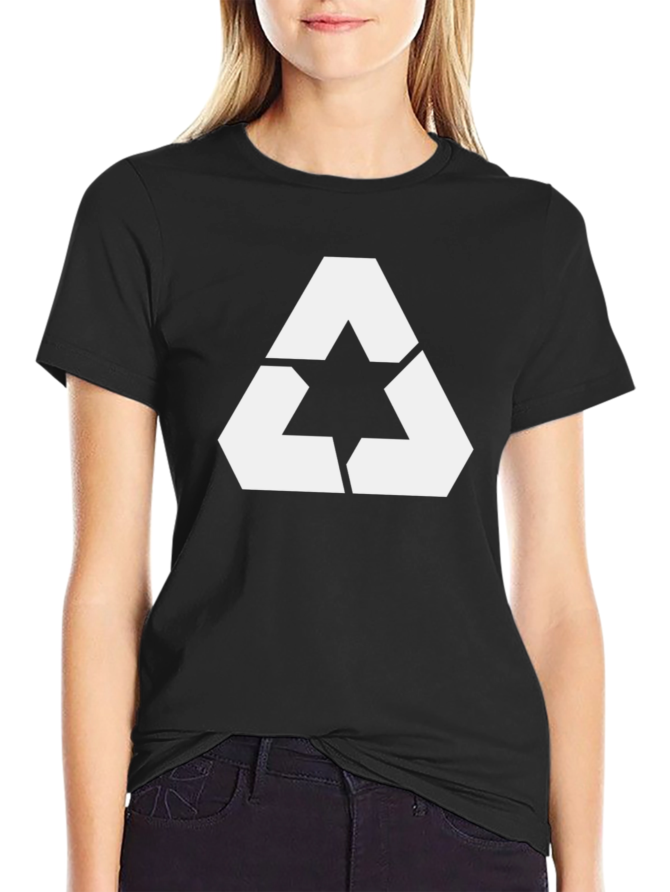 Geometric Triangle Star Graphic Tee - Black
