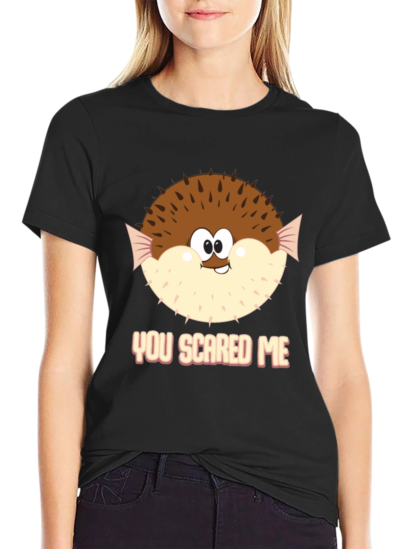 Funny Puffer Fish You Scared Me Black T-Shirt