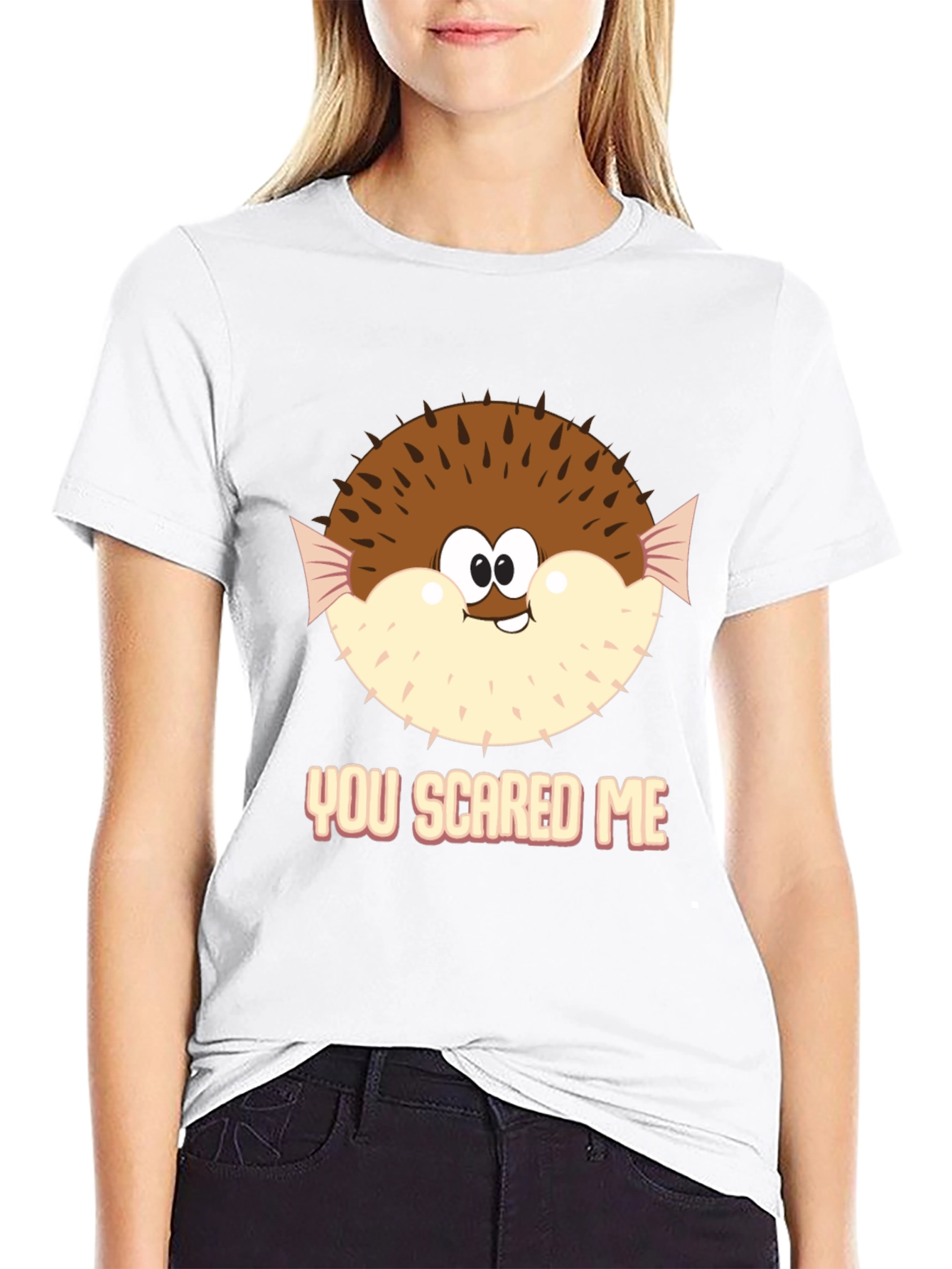 Funny Puffer Fish You Scared Me Black T-Shirt