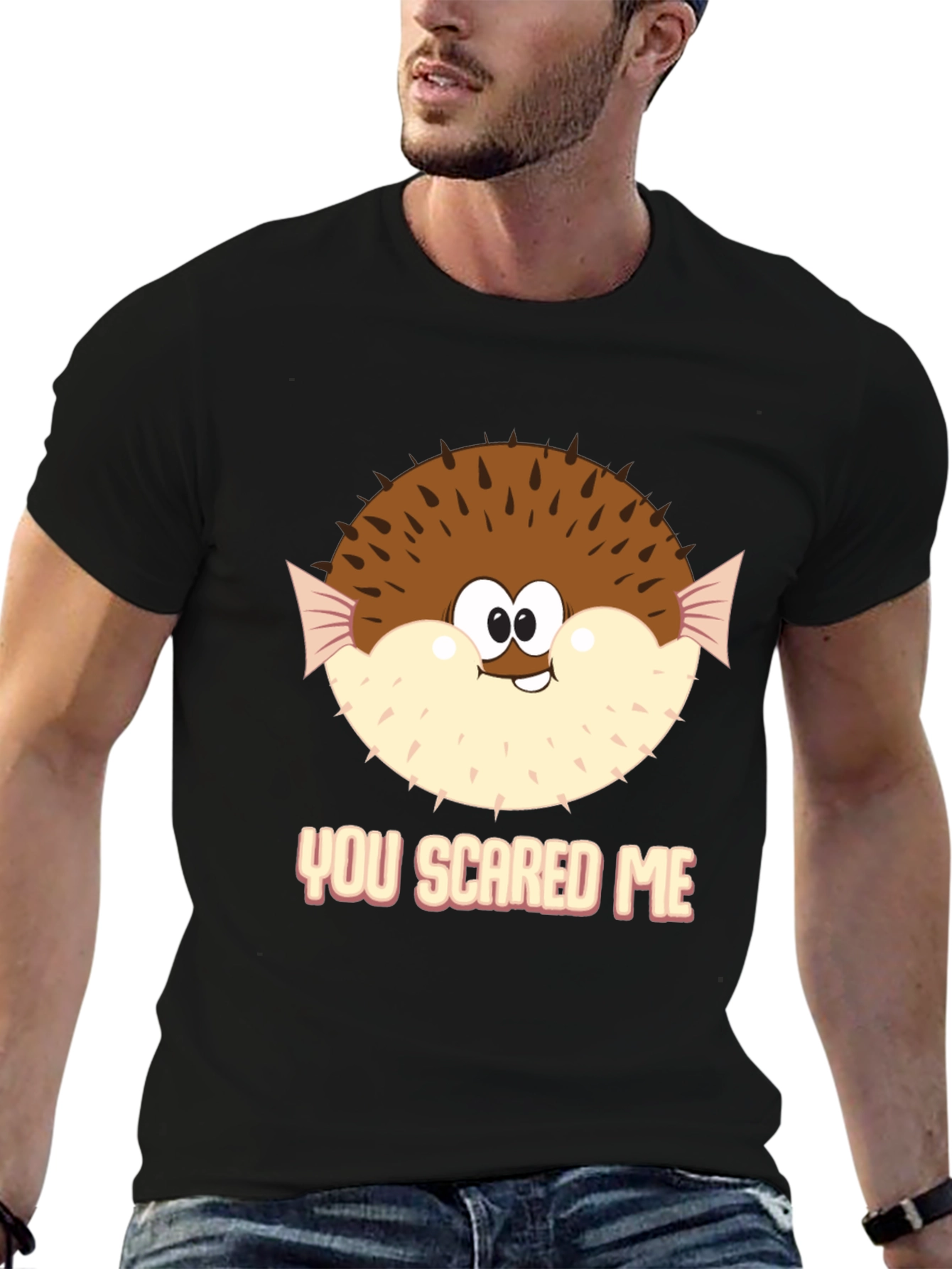 Funny Puffer Fish You Scared Me Black T-Shirt