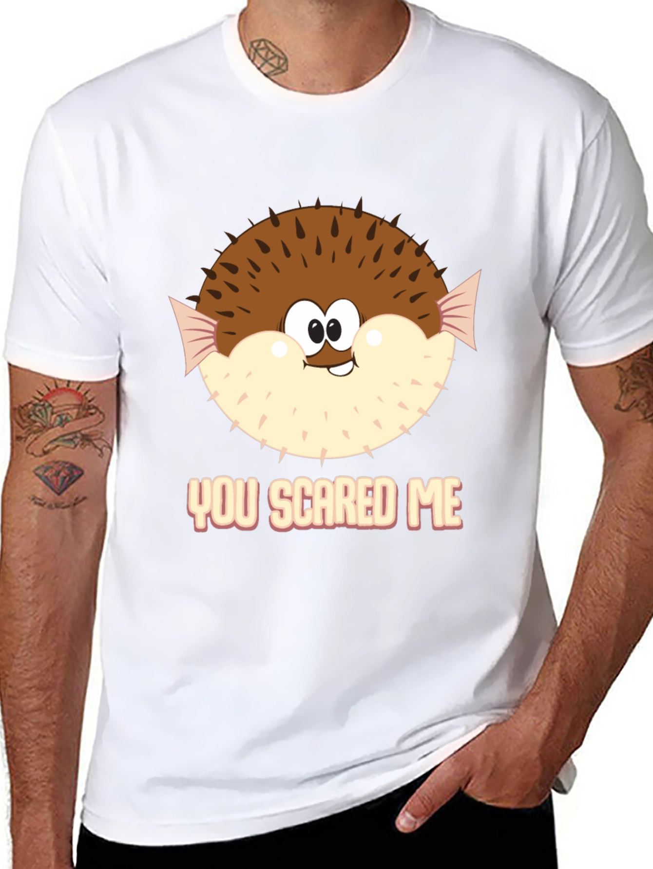 Funny Puffer Fish You Scared Me Black T-Shirt