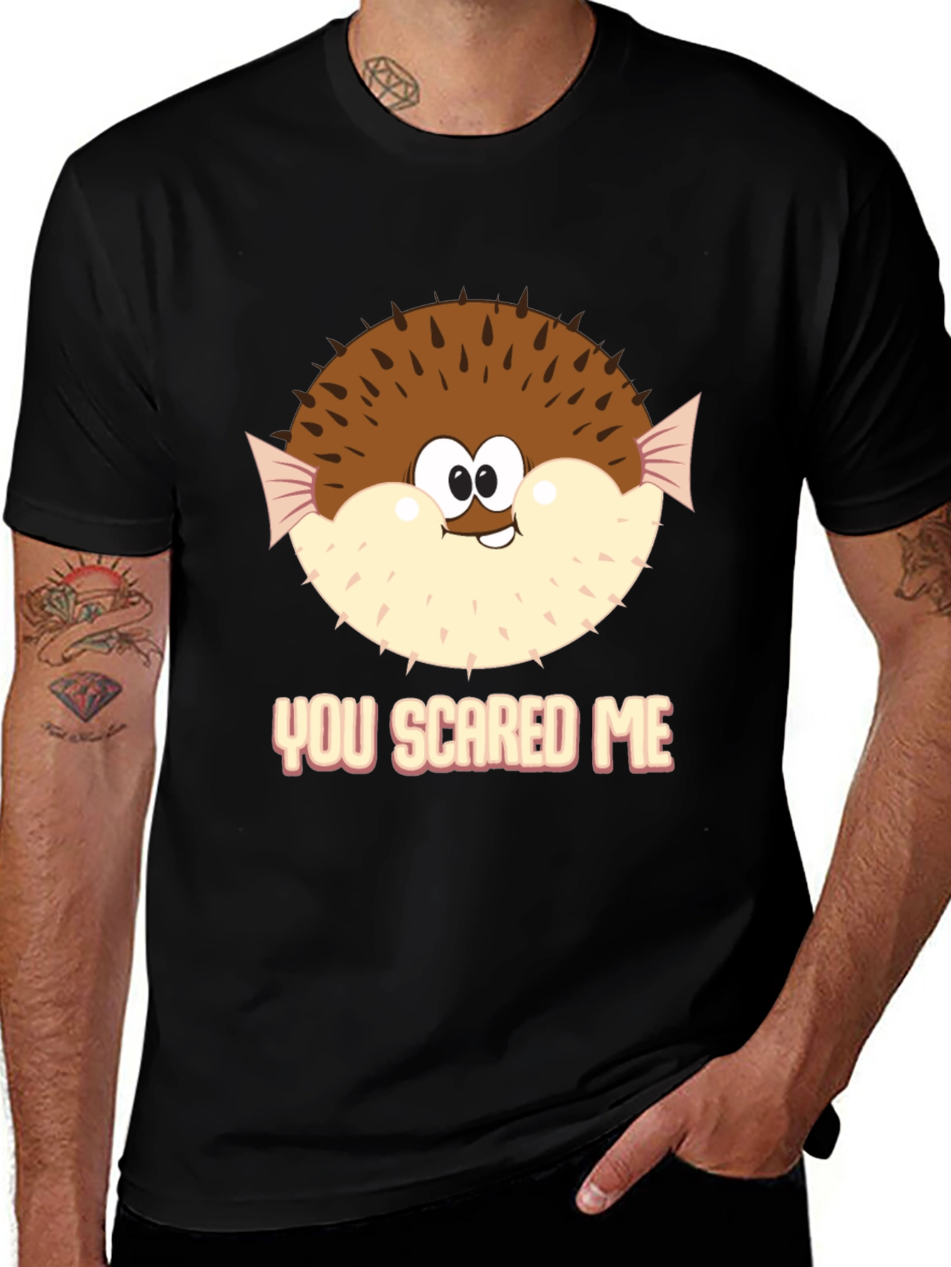 Funny Puffer Fish You Scared Me Black T-Shirt