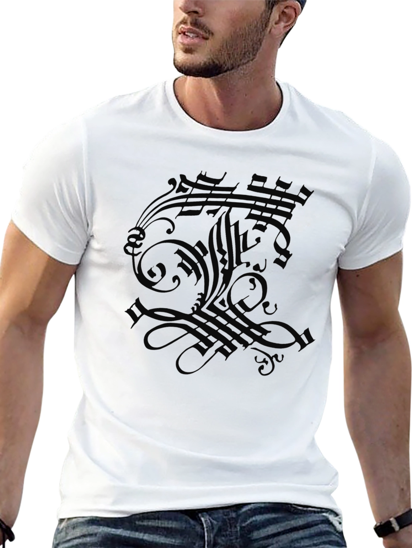 Gothic Script Floral Graphic Black T-Shirt