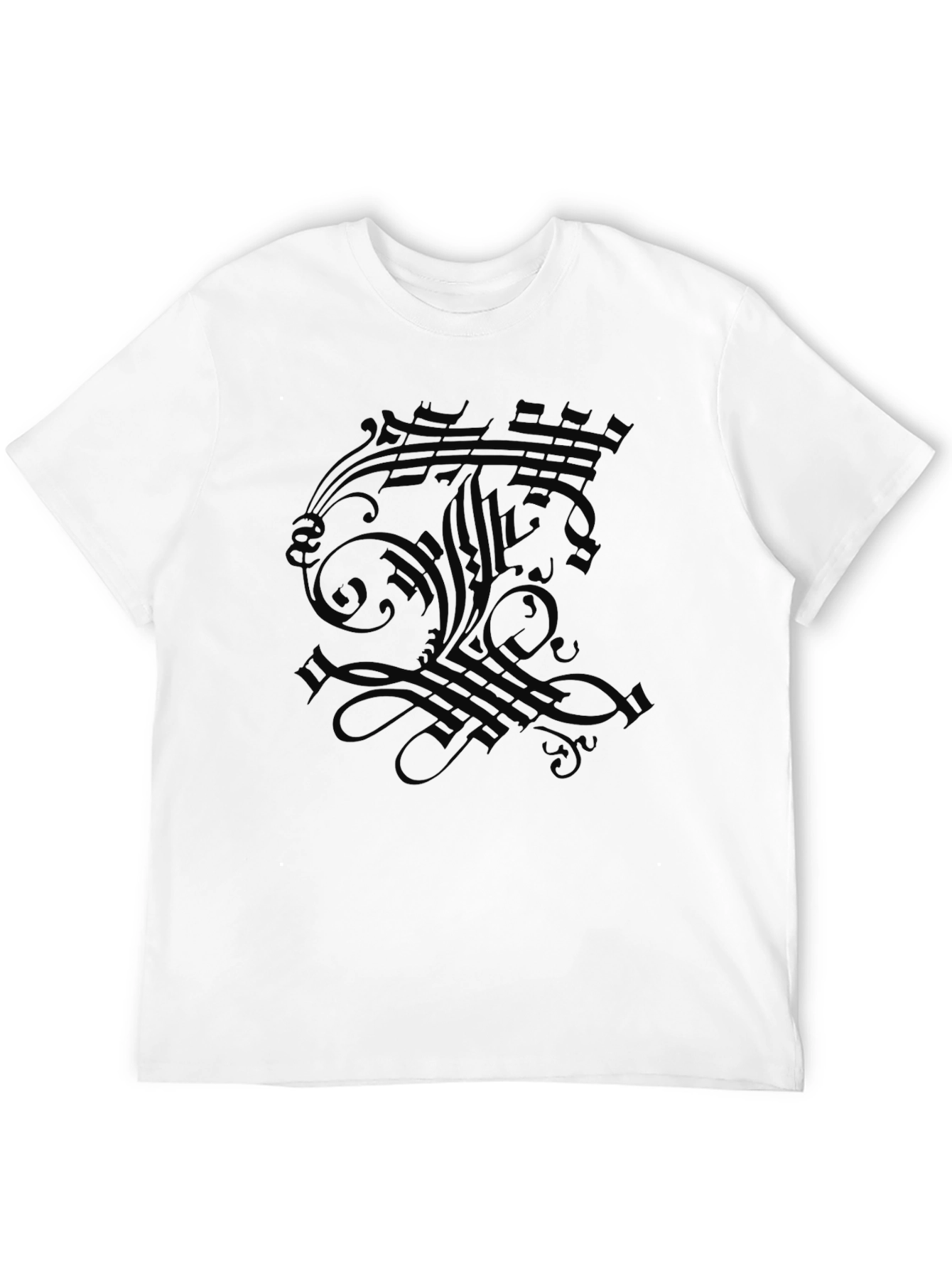 Gothic Script Floral Graphic Black T-Shirt