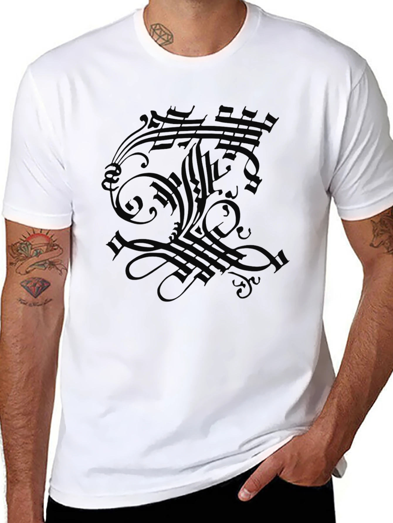 Gothic Script Floral Graphic Black T-Shirt