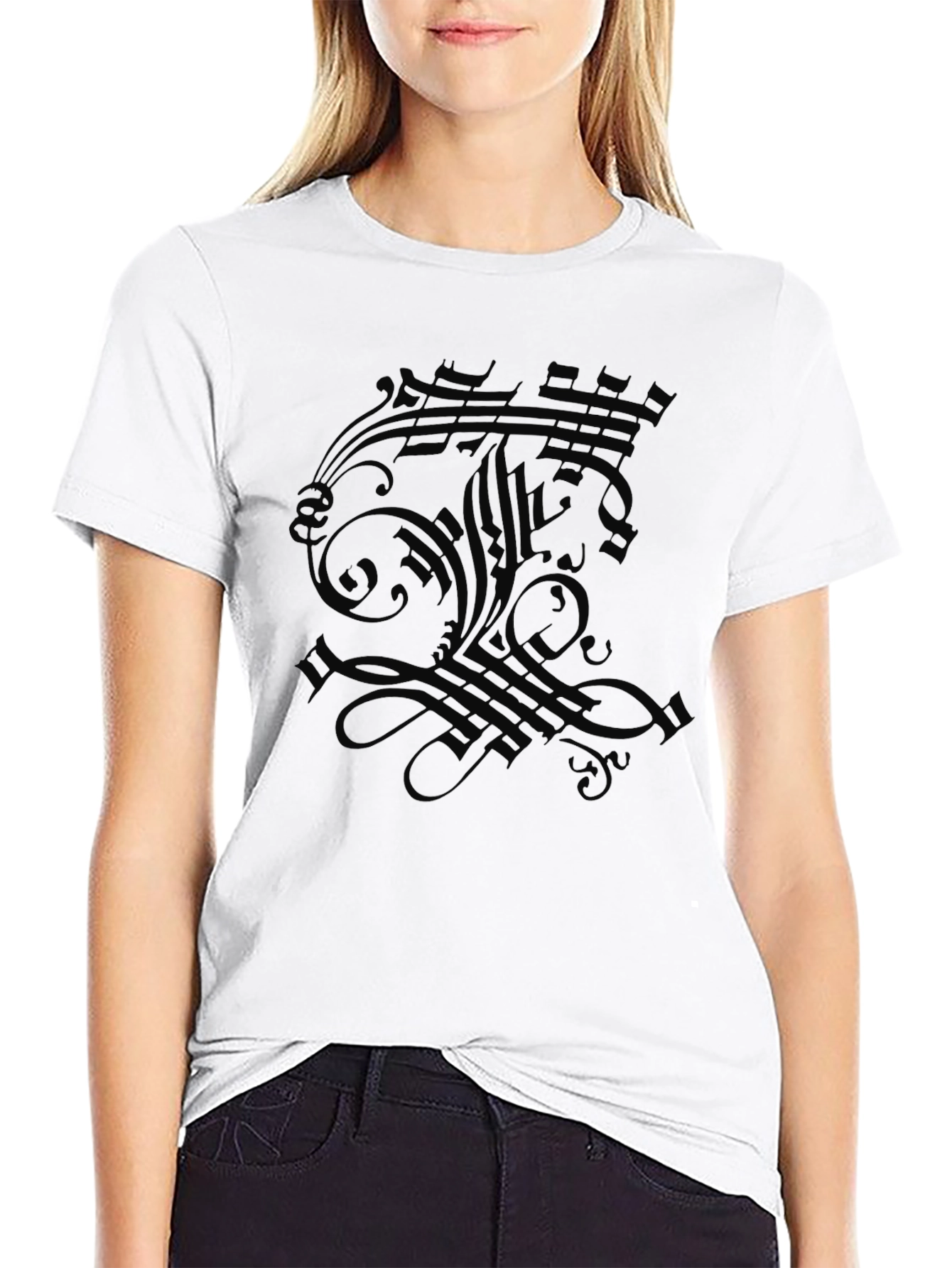 Gothic Script Floral Graphic Black T-Shirt