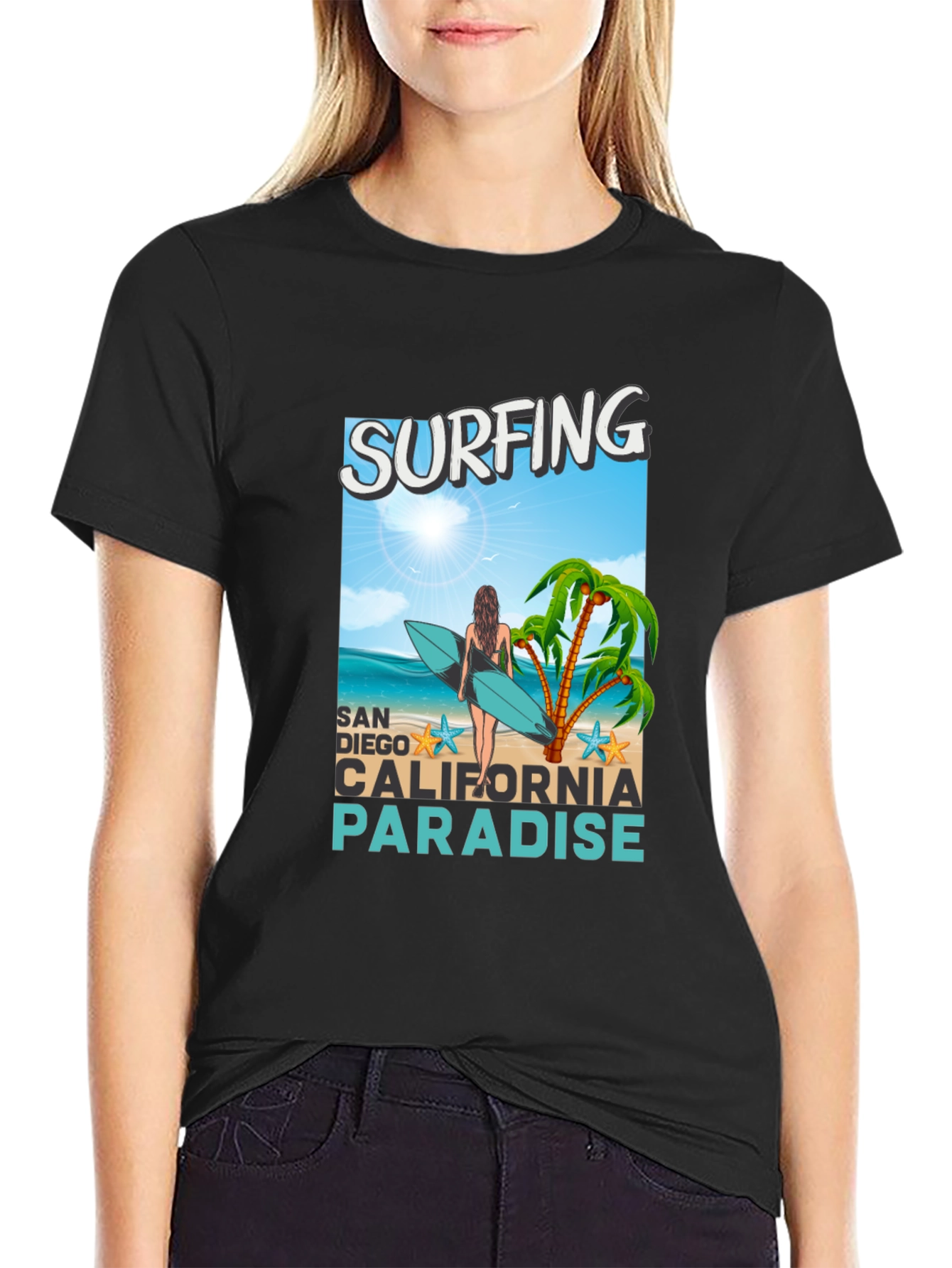 Surfing San Diego California Paradise Graphic Tee