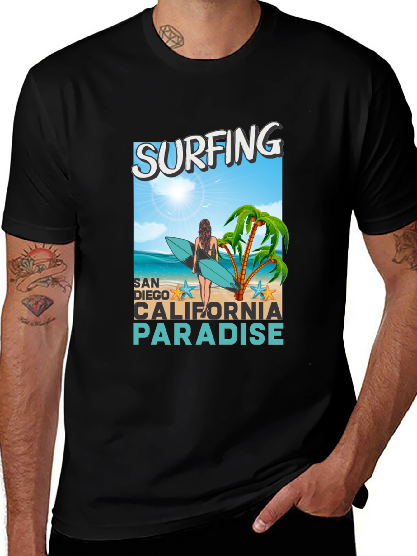 Surfing San Diego California Paradise Graphic Tee