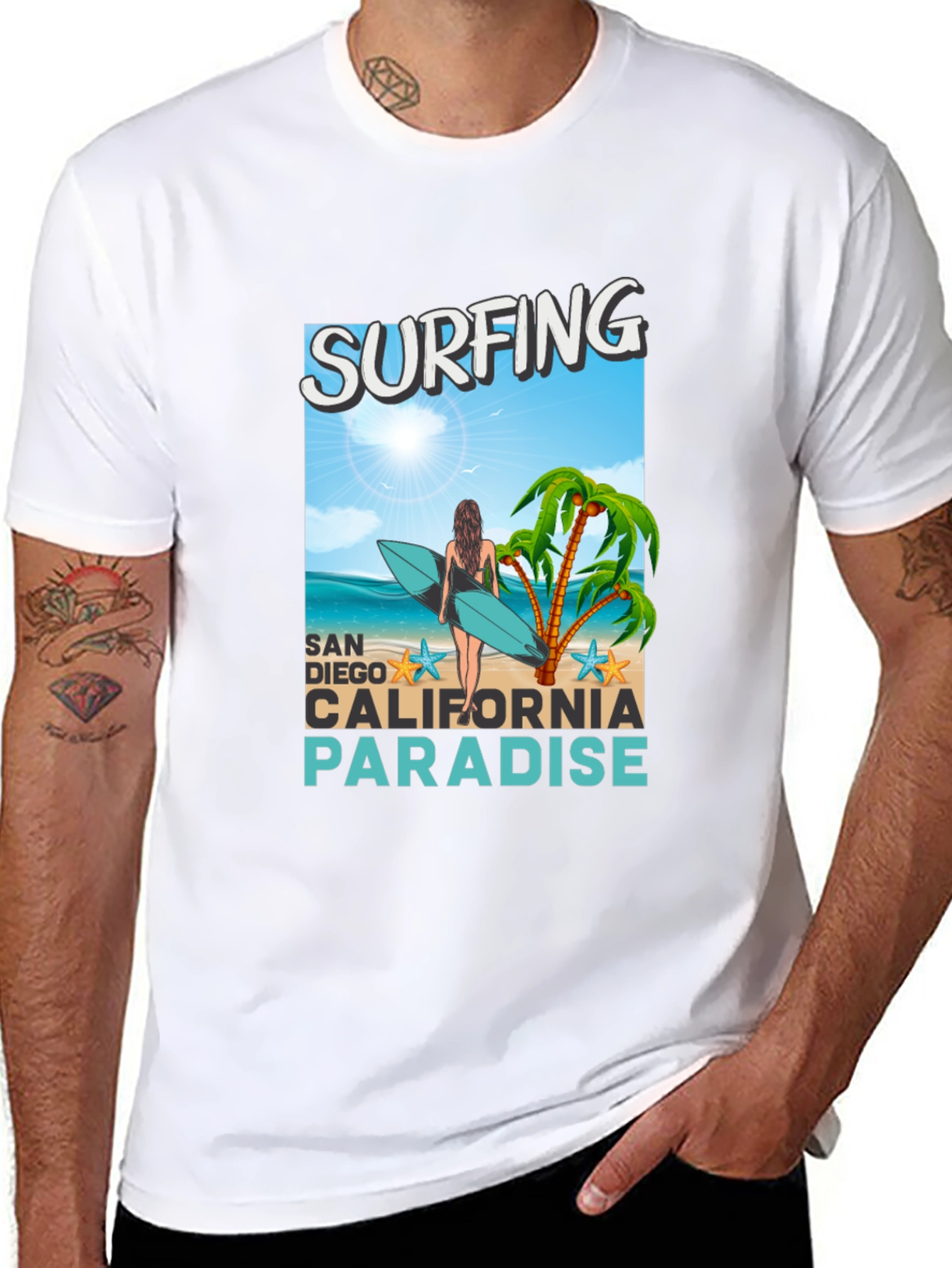 Surfing San Diego California Paradise Graphic Tee
