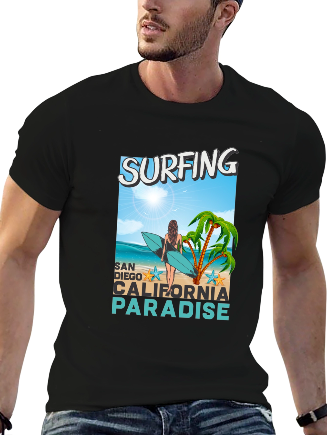 Surfing San Diego California Paradise Graphic Tee