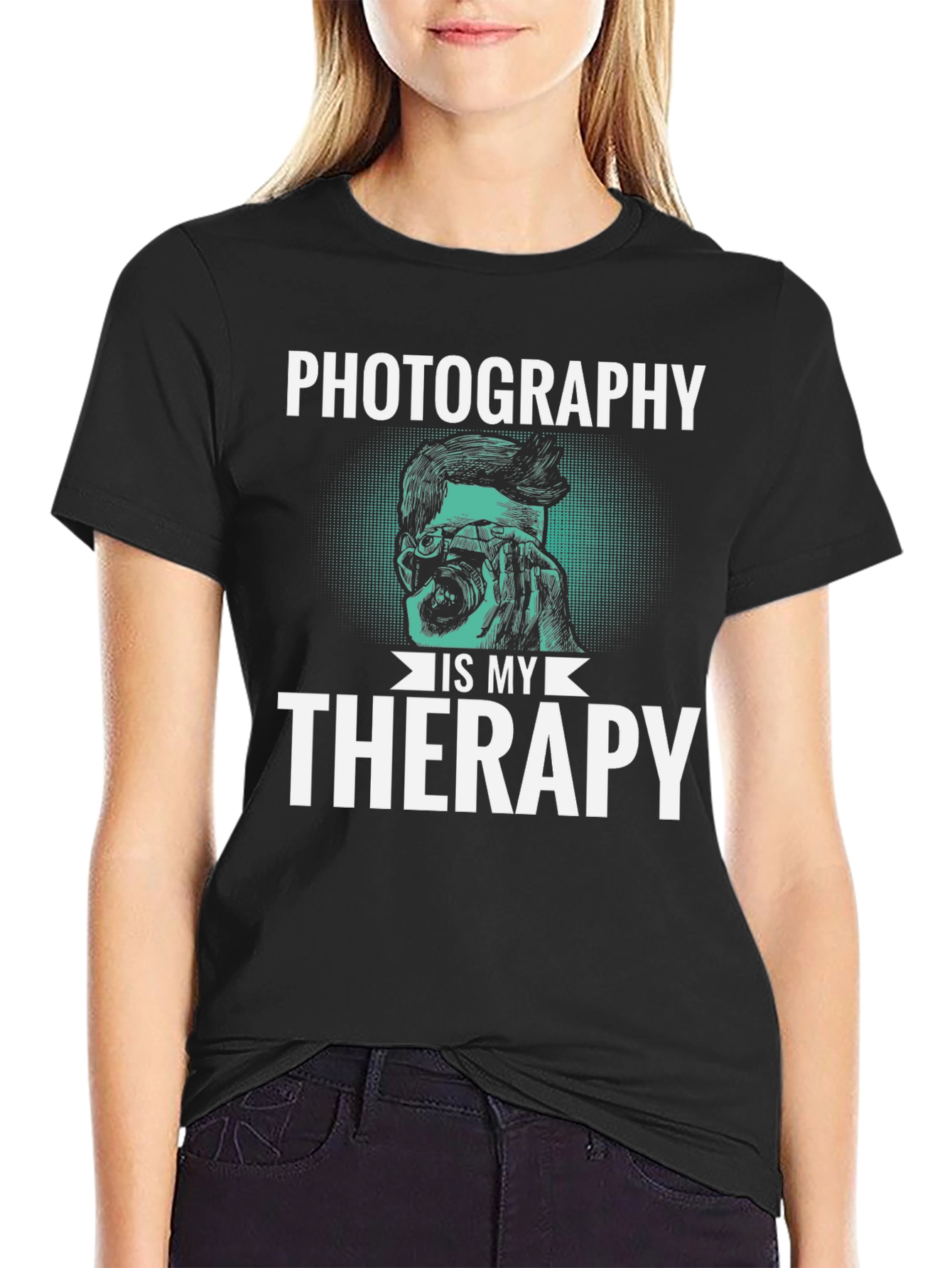 Photography is My Therapy Black T-Shirt