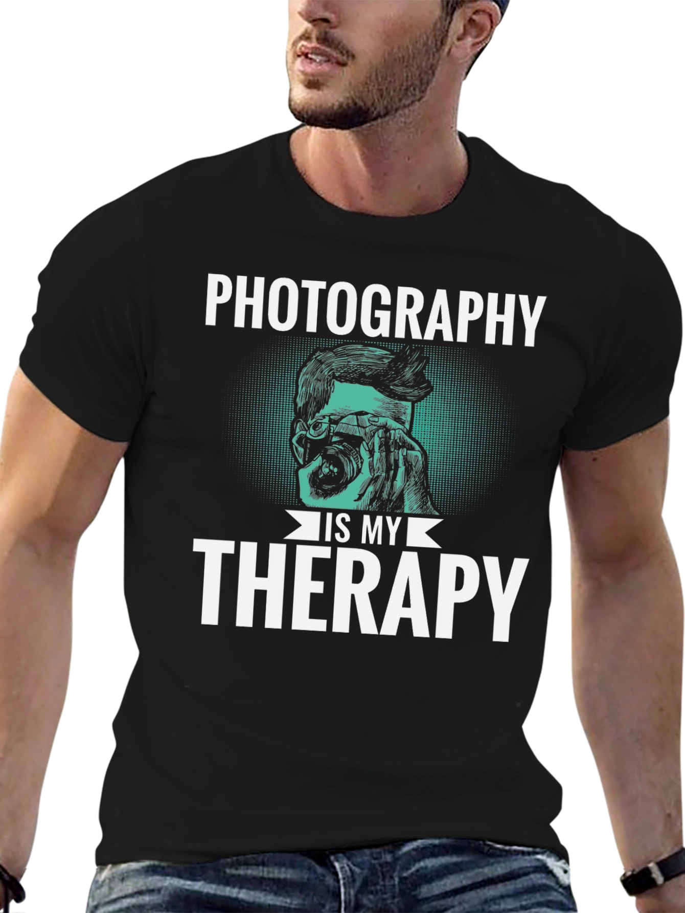 Photography is My Therapy Black T-Shirt