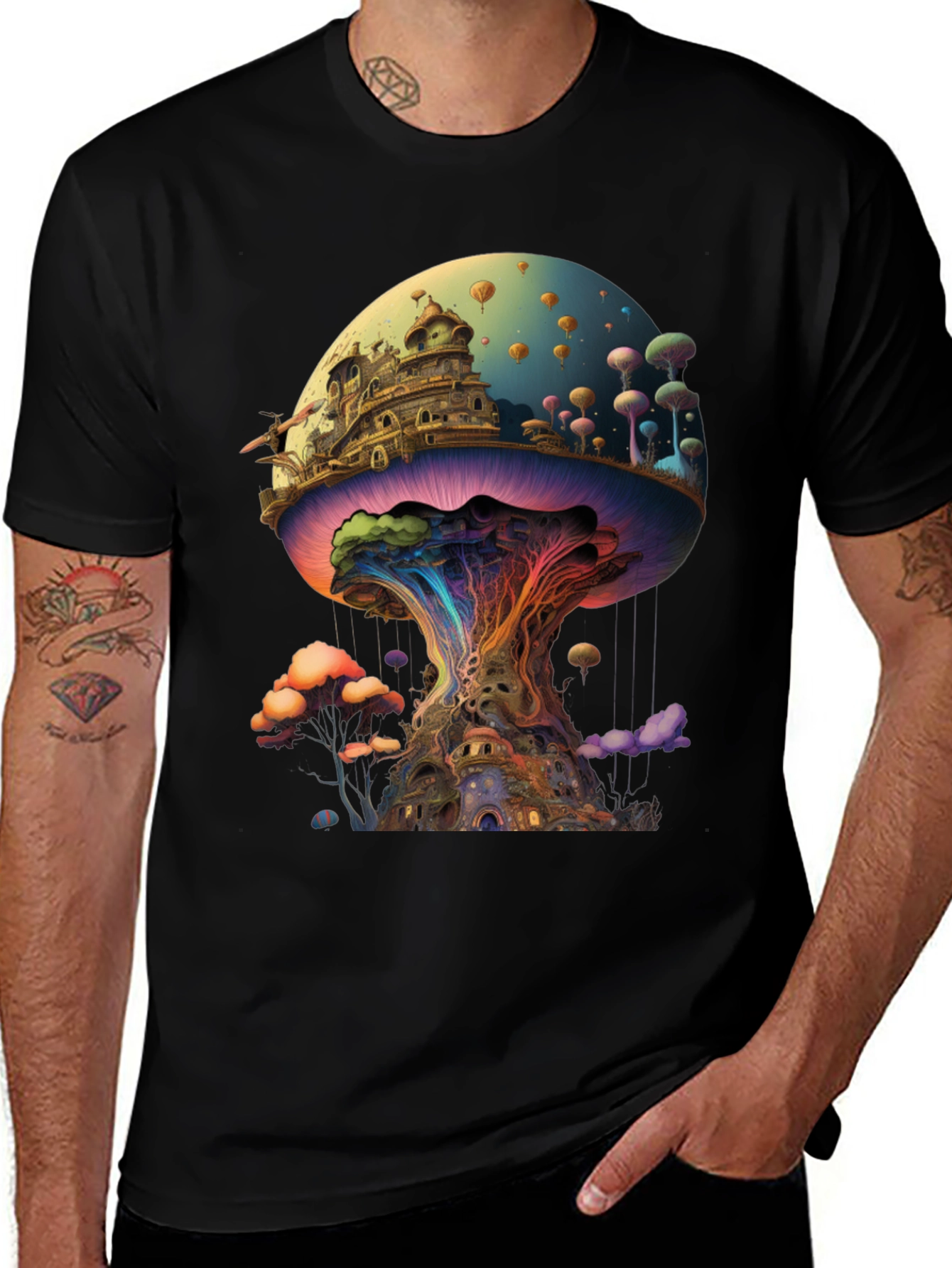 Psychedelic Mushroom Kingdom Graphic T-Shirt