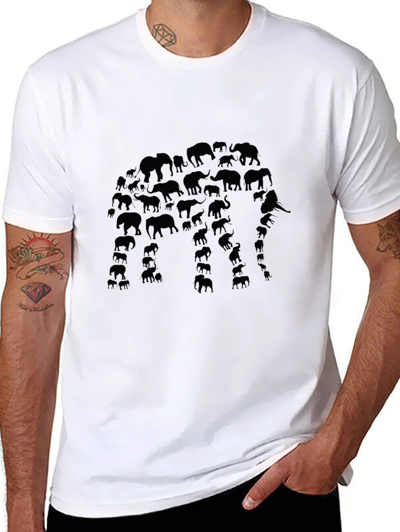 Elephant Silhouette Graphic T-Shirt - Black