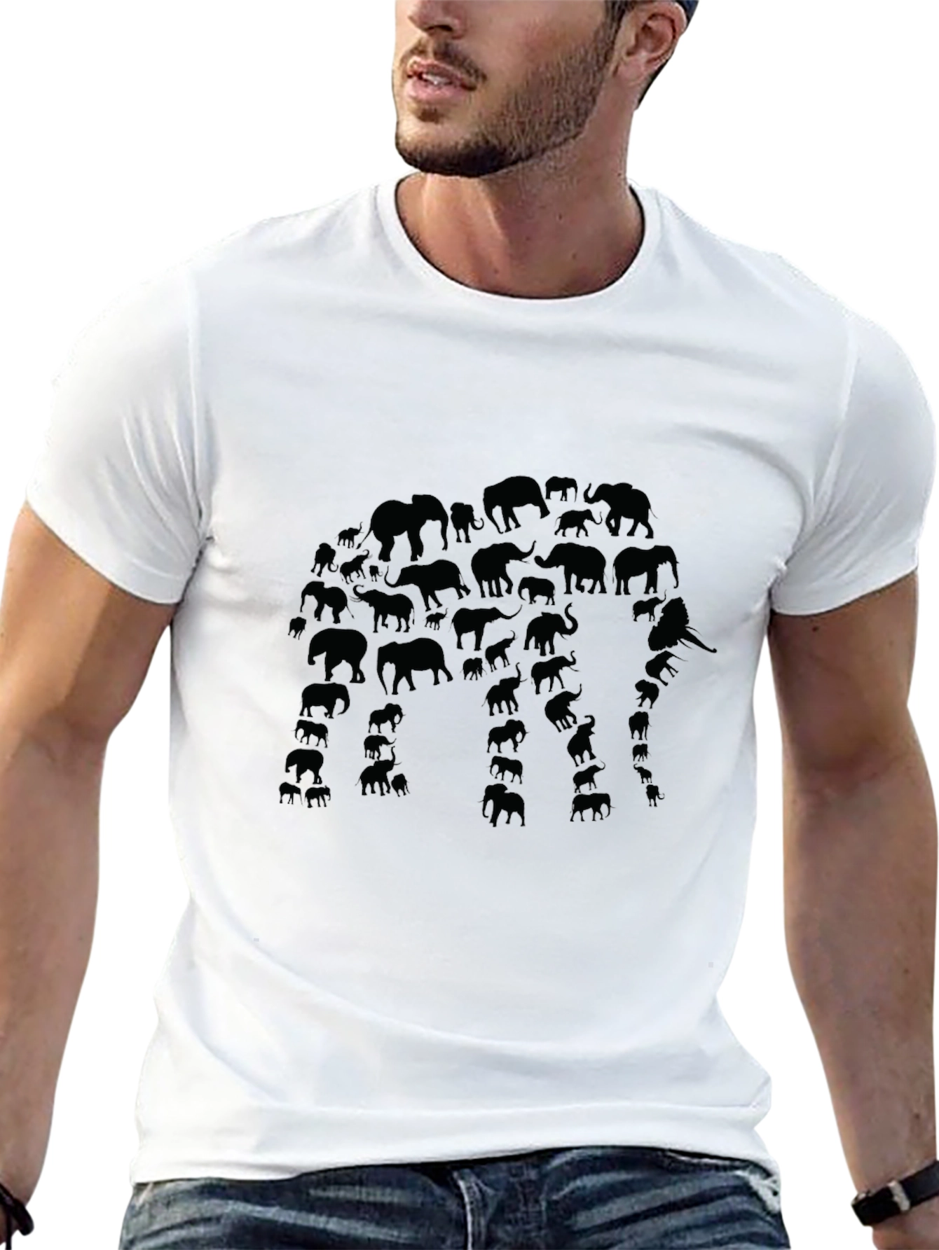 Elephant Silhouette Graphic T-Shirt - Black