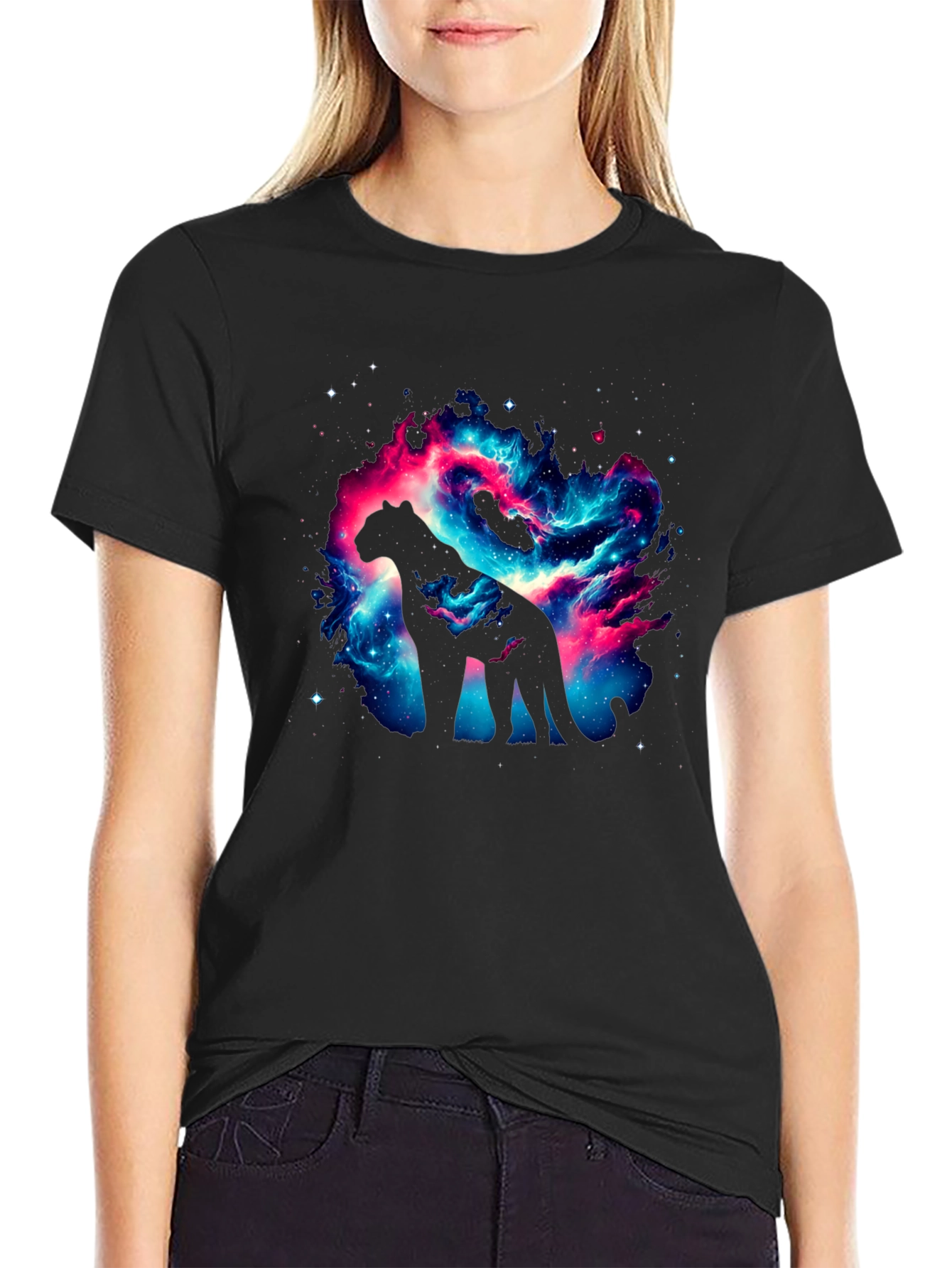 Galaxy Cat T-Shirt - Cosmic Panther Design