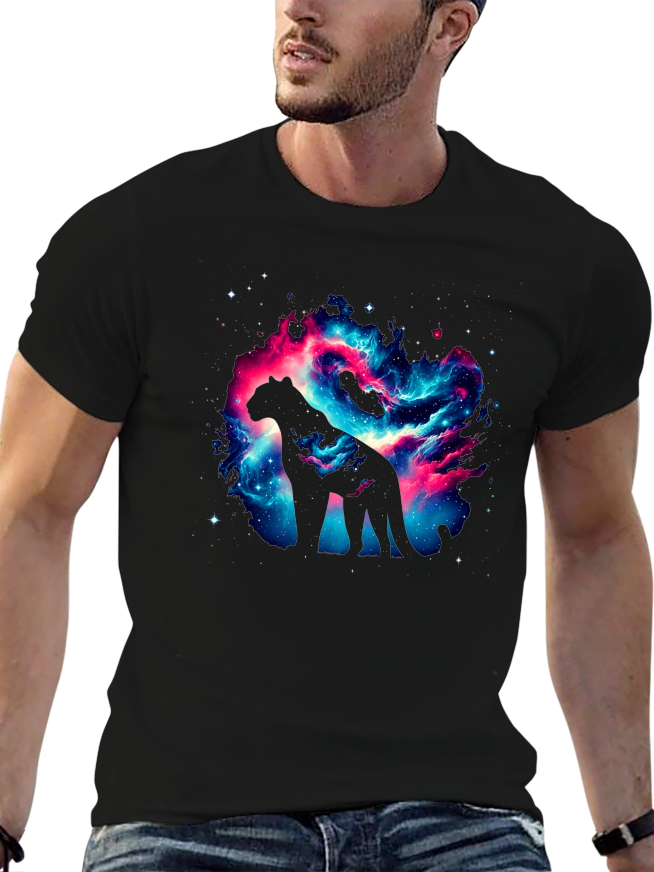 Galaxy Cat T-Shirt - Cosmic Panther Design
