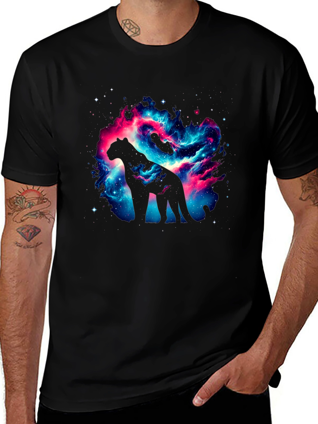 Galaxy Cat T-Shirt - Cosmic Panther Design