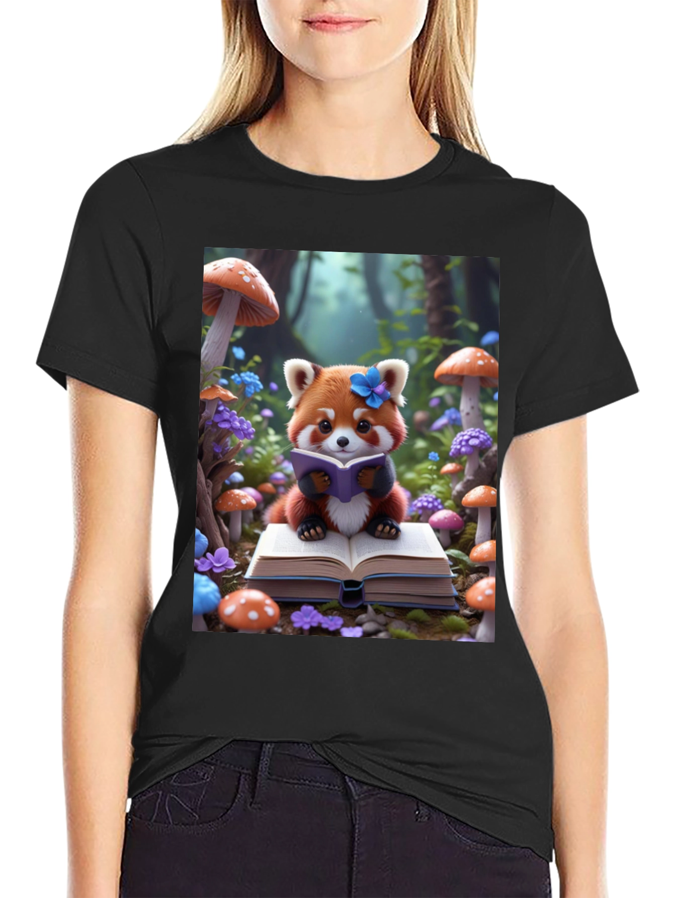 Cute Red Panda Reading T-Shirt