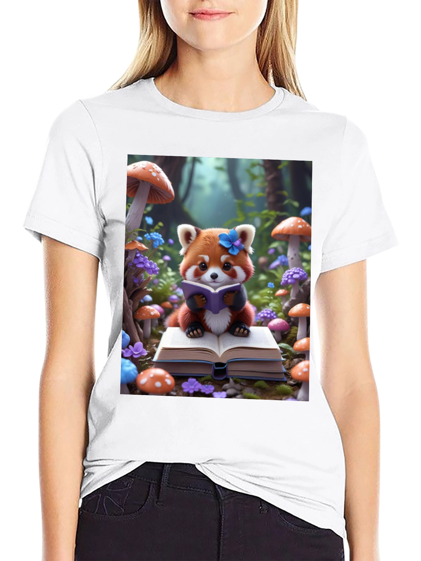 Cute Red Panda Reading T-Shirt