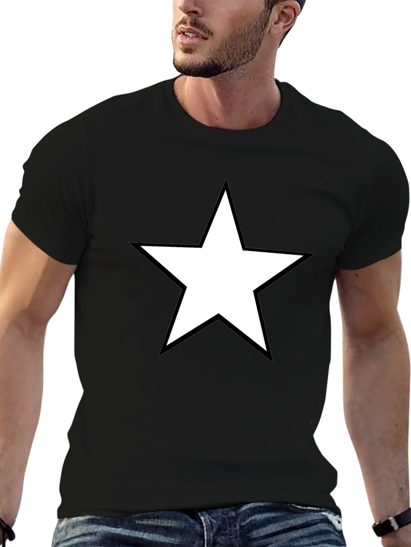 Star Graphic Tee - Bold Black Cotton Shirt