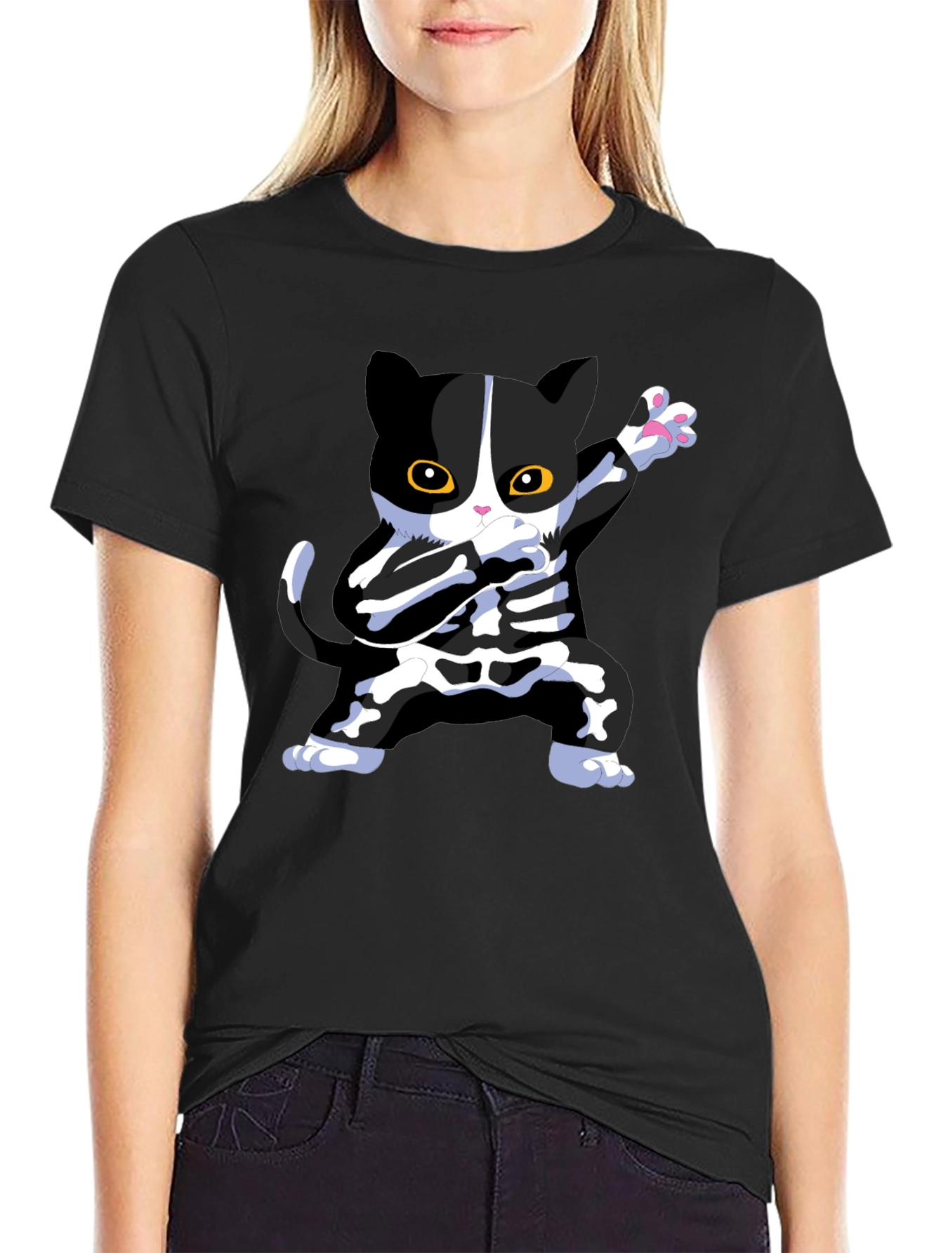 Halloween Dabbing Cat Skeleton T-Shirt