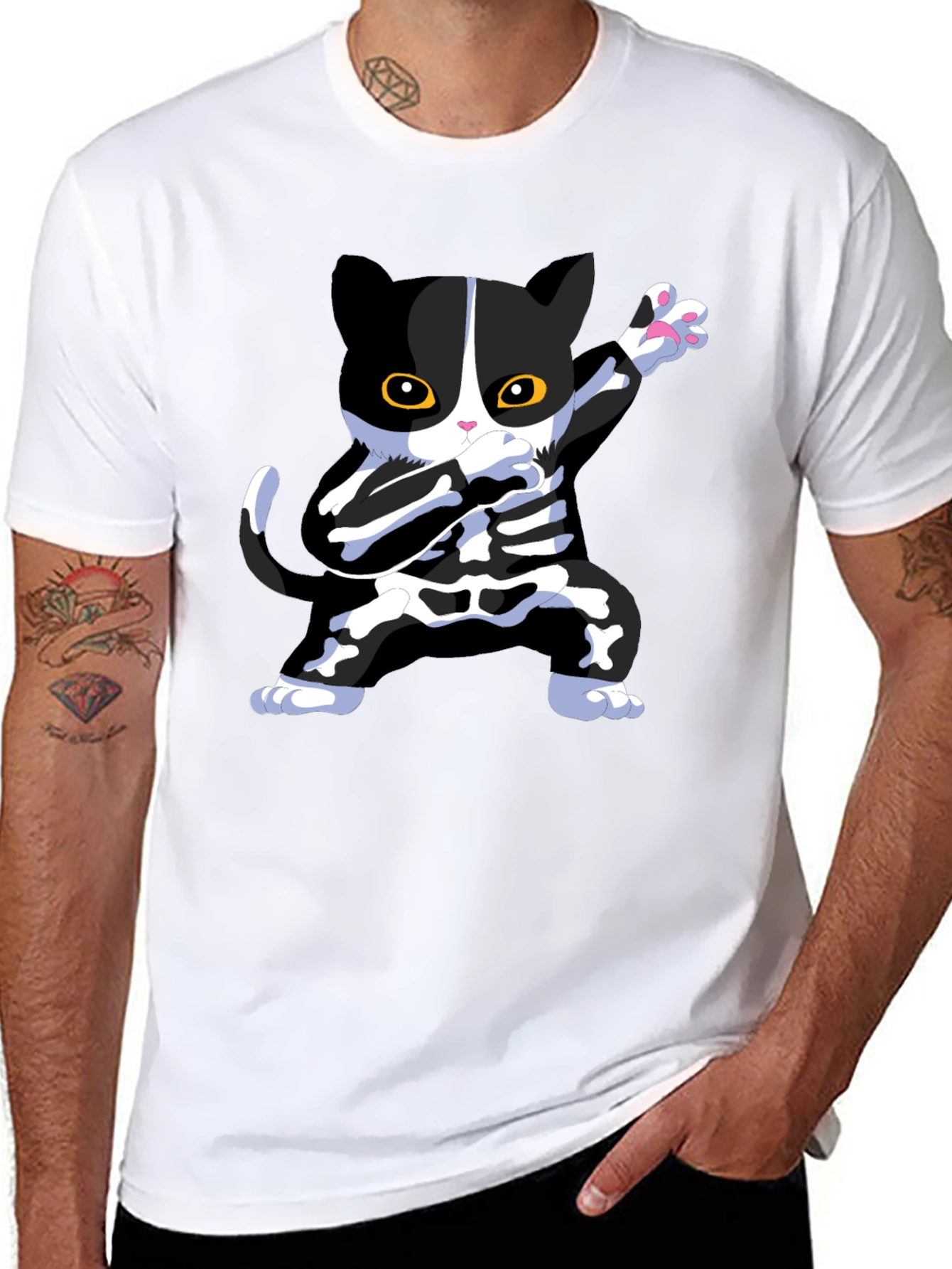 Halloween Dabbing Cat Skeleton T-Shirt