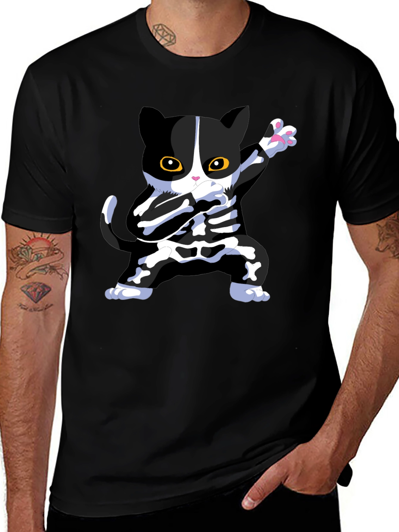 Halloween Dabbing Cat Skeleton T-Shirt