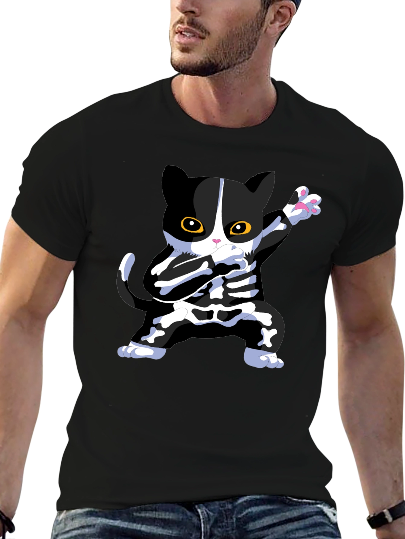 Halloween Dabbing Cat Skeleton T-Shirt