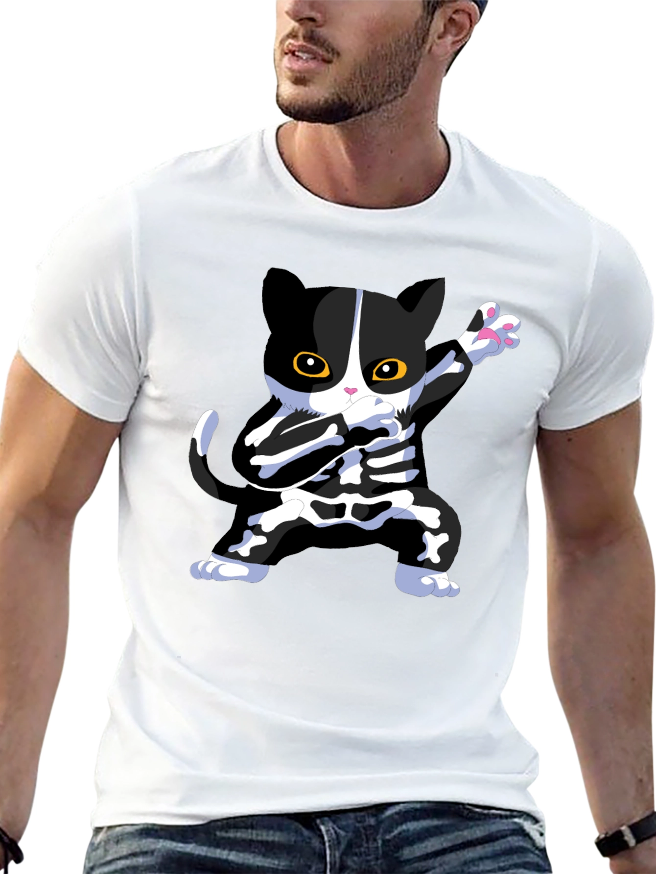 Halloween Dabbing Cat Skeleton T-Shirt
