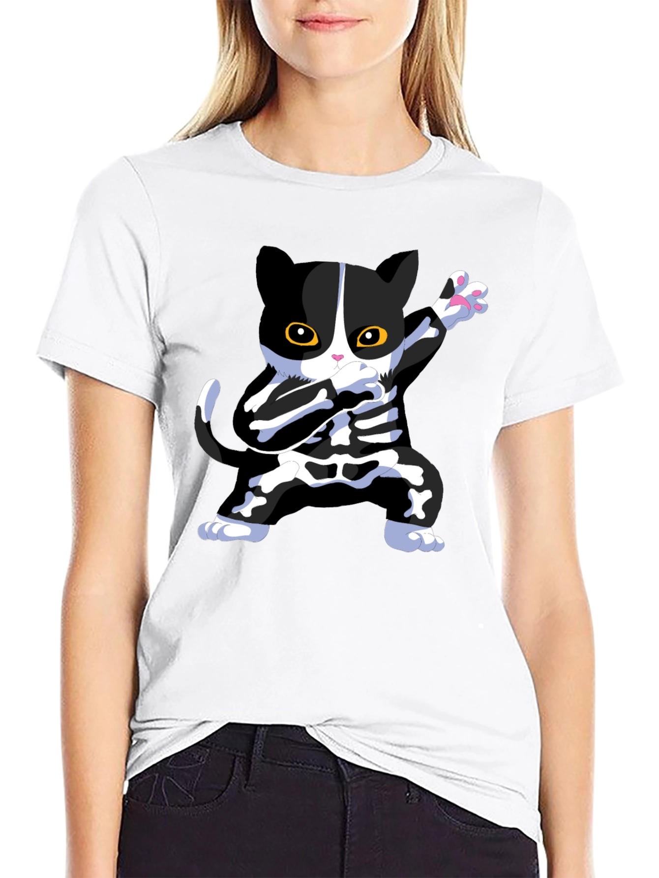 Halloween Dabbing Cat Skeleton T-Shirt