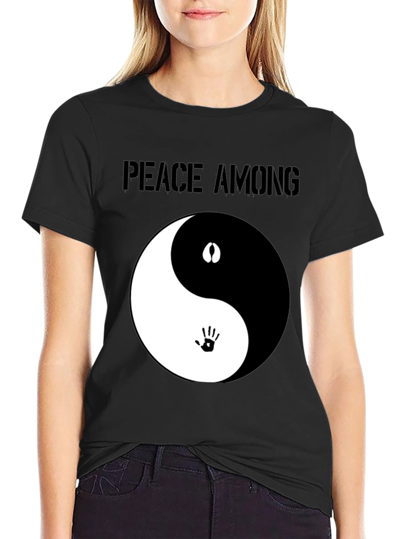 Peace Among Us Yin Yang Graphic Tee - Black