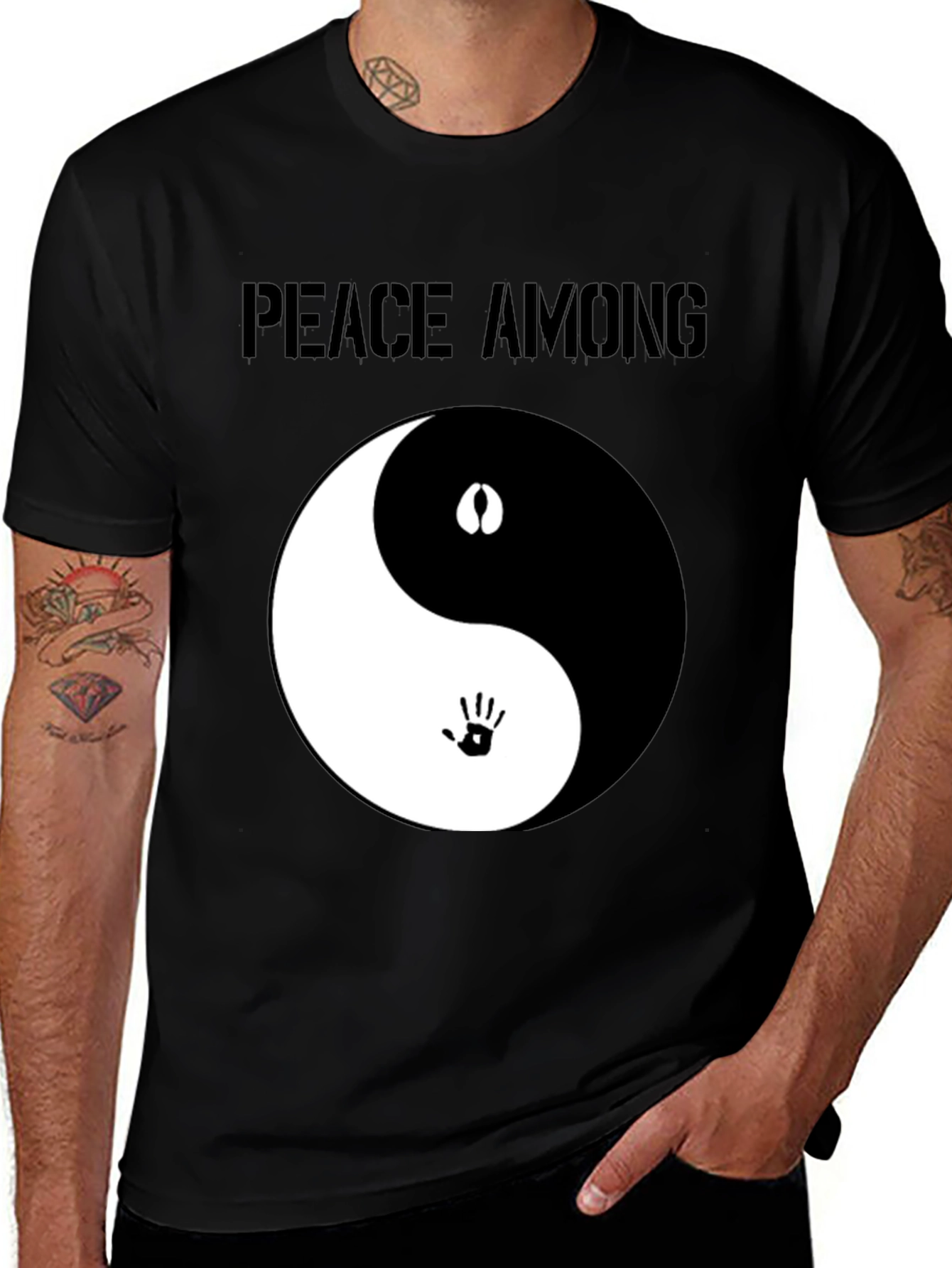 Peace Among Us Yin Yang Graphic Tee - Black